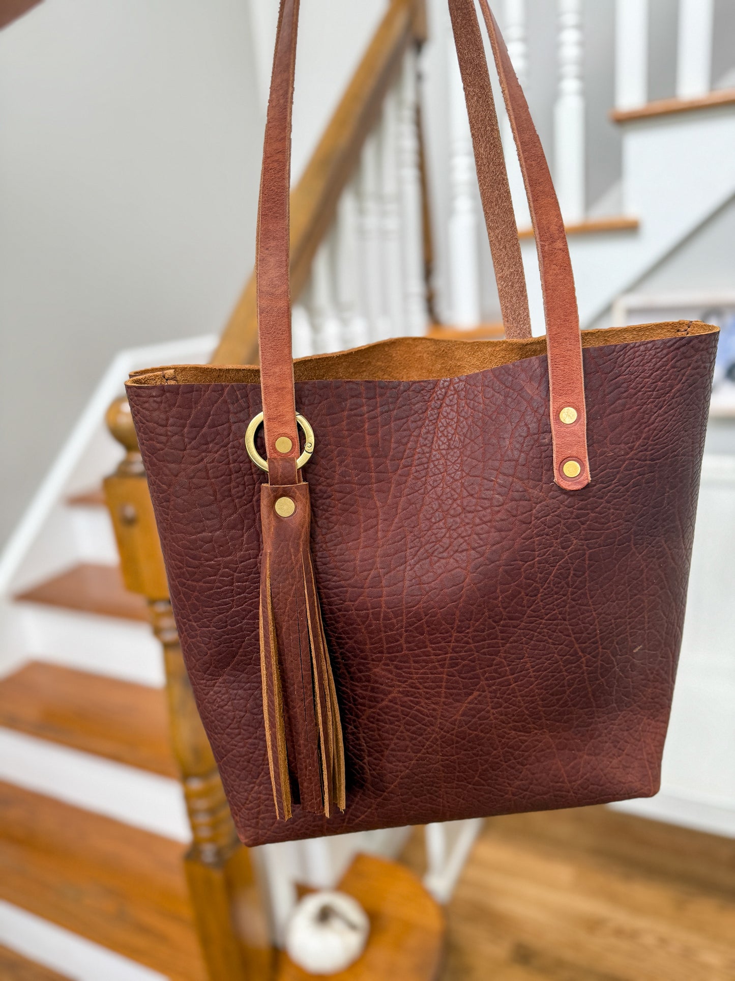 Classic Tote in Cherry Mahogany Full Grain Bison