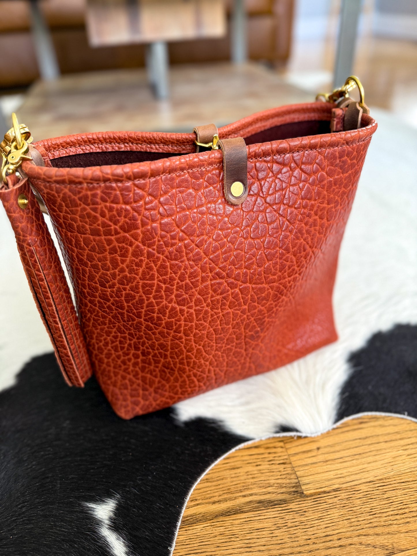 Hobo Bucket in Chestnut Full Grain Bison Leather
