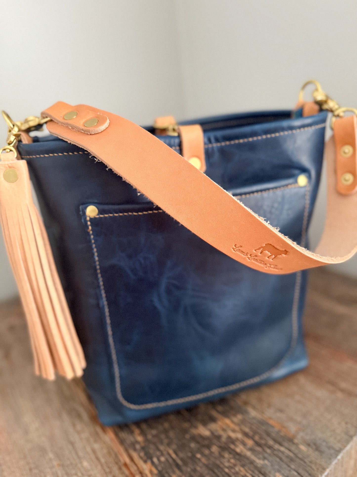 Bennett Bucket in Horween Cobalt Derby Veg Tan Leather