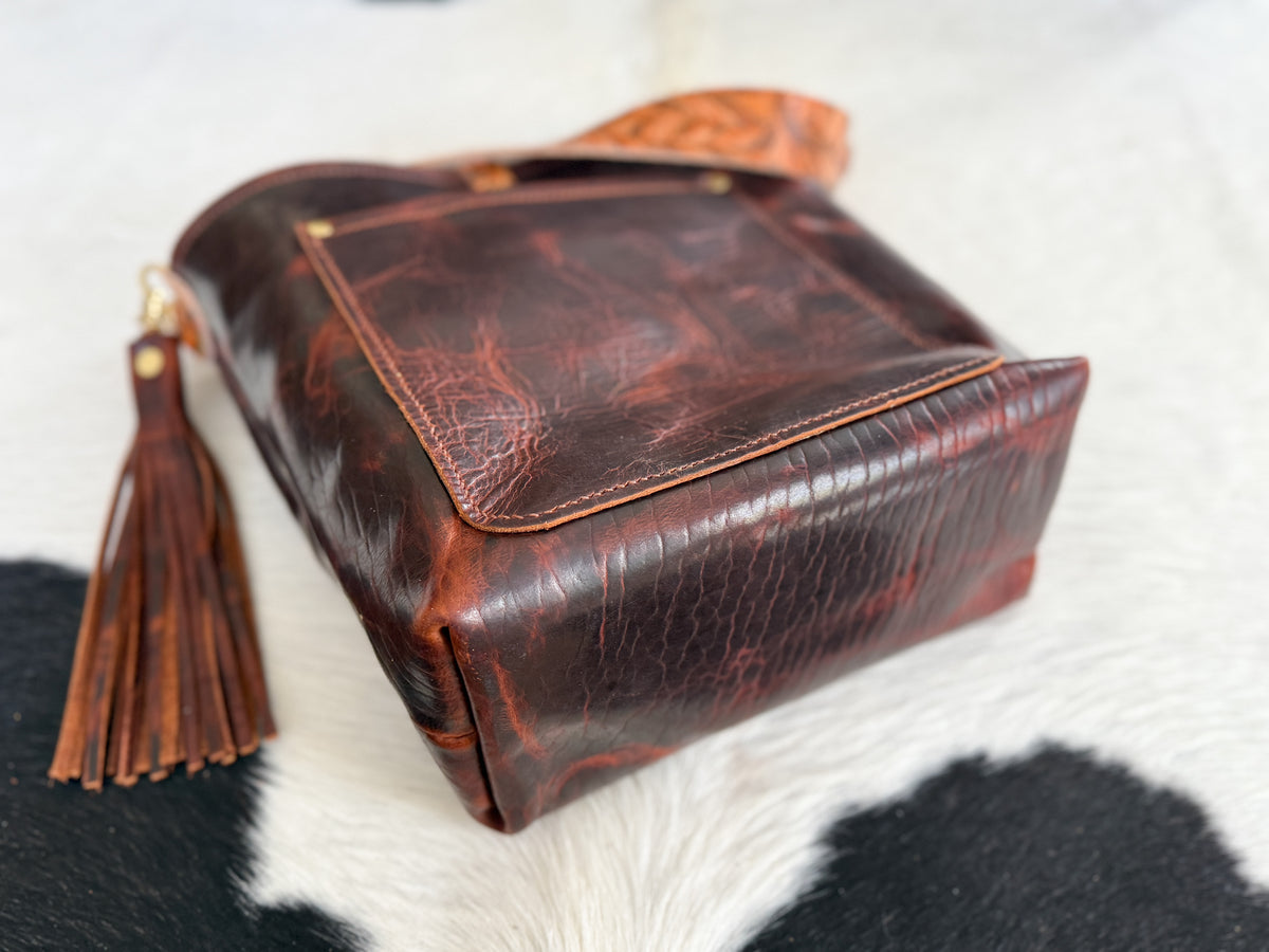 Bennett Bucket in Coffee Full Grain Bison Leather w/Dyed Strap