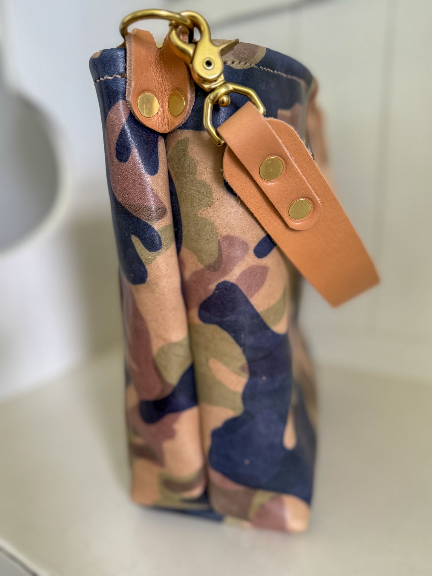 Bennett Bucket in Full Grain Camo Vegetable Tanned Leather
