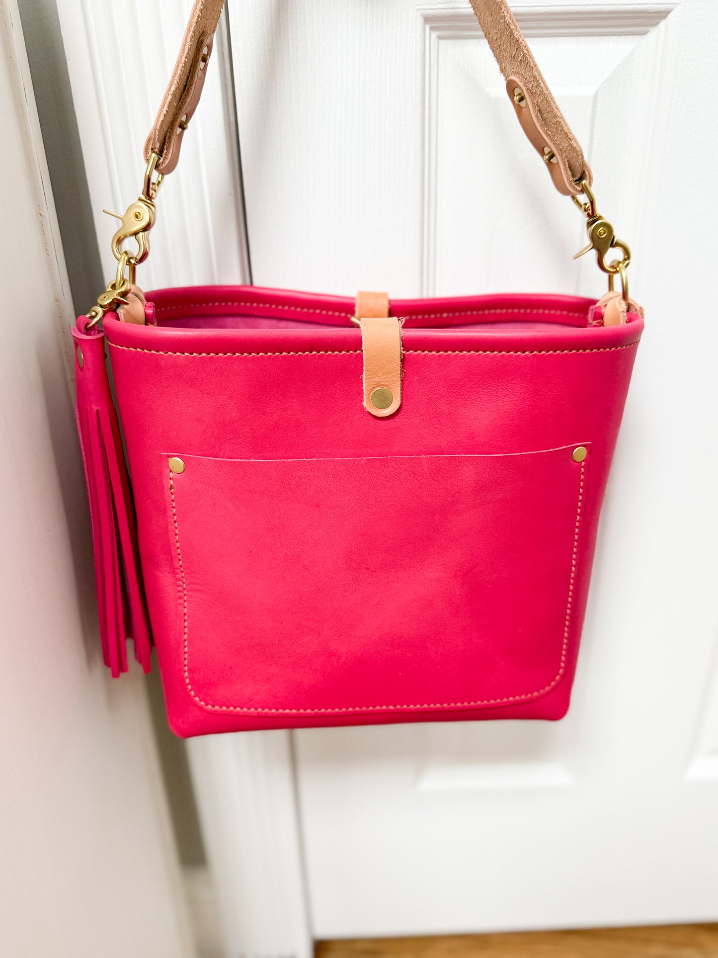 Bennett “shorty” Bucket in Fuscia Vachetta (non-milled)