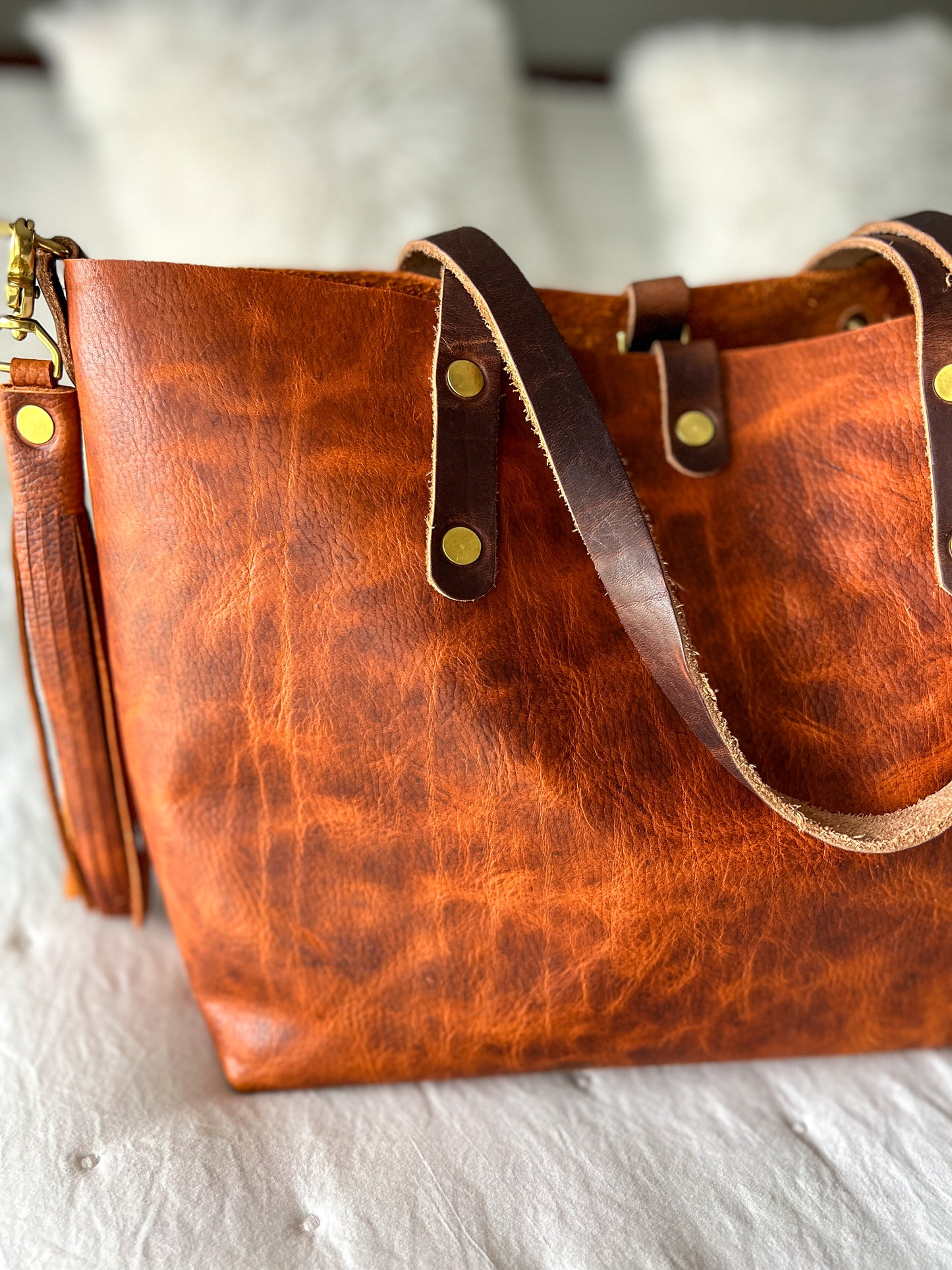 East-West Tote in Full Grain Hot Coals Leather