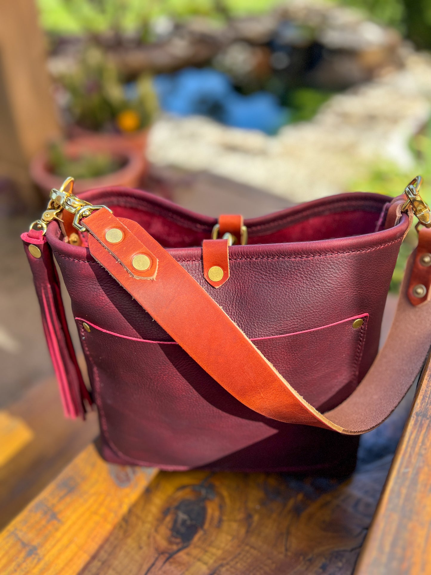 Bennett “shorty” Bucket in Full Grain Purple Kodiak Leather