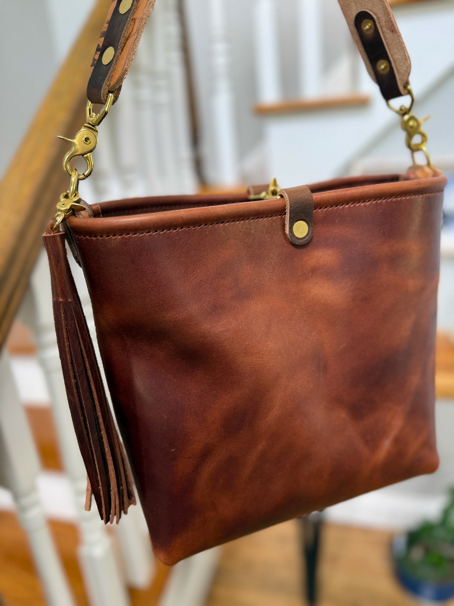 Hobo Bucket in Horween Brown Nut Dublin w/Candy Strap