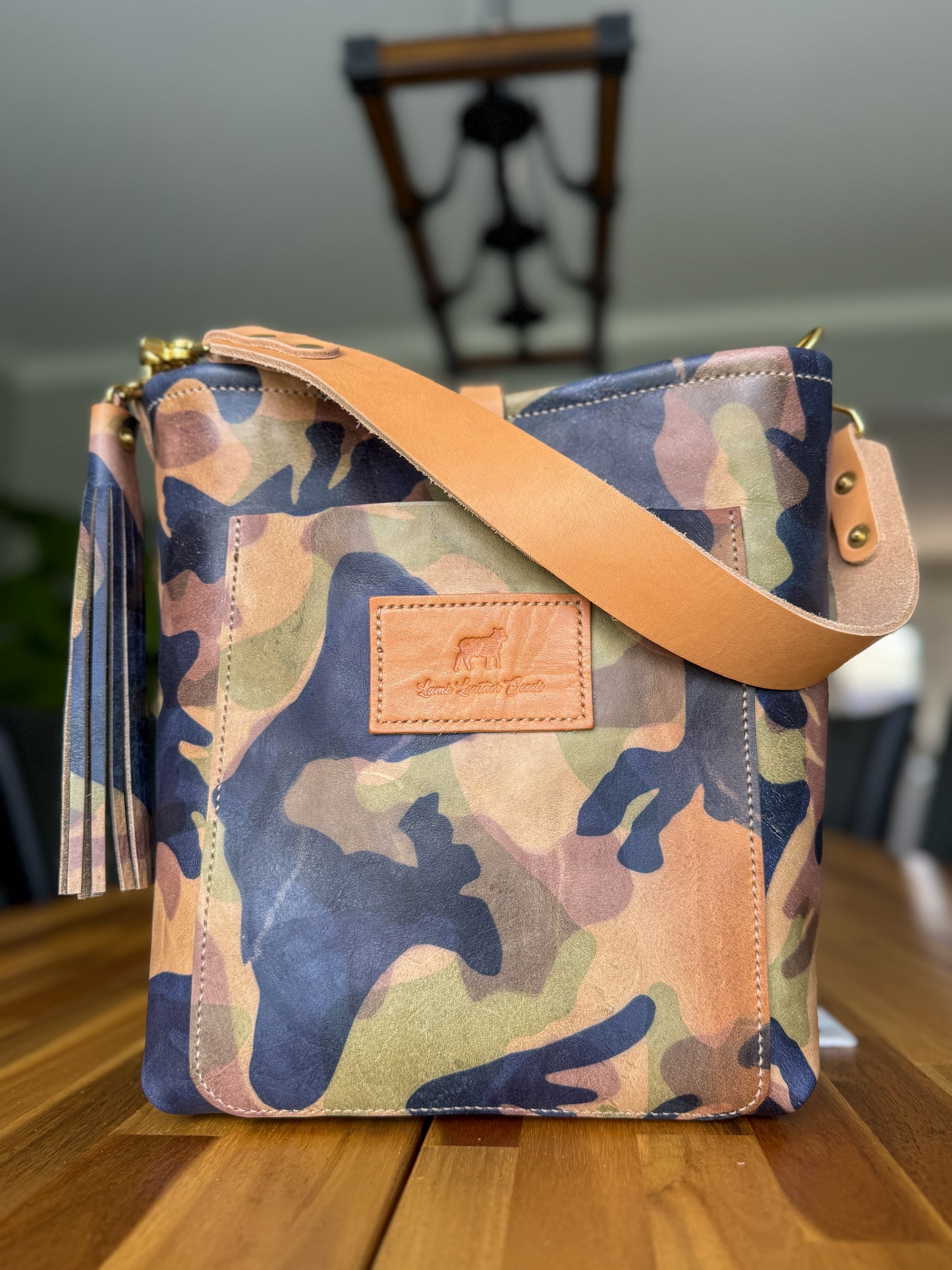 Bennett Bucket in Full Grain Camo Vegetable Tanned Leather