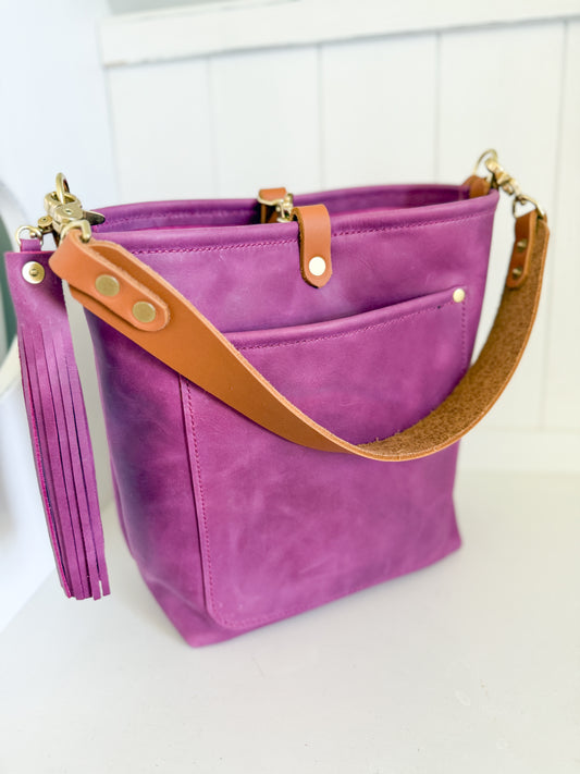 Bennett Bucket in Electric Pink Full Grain Leather