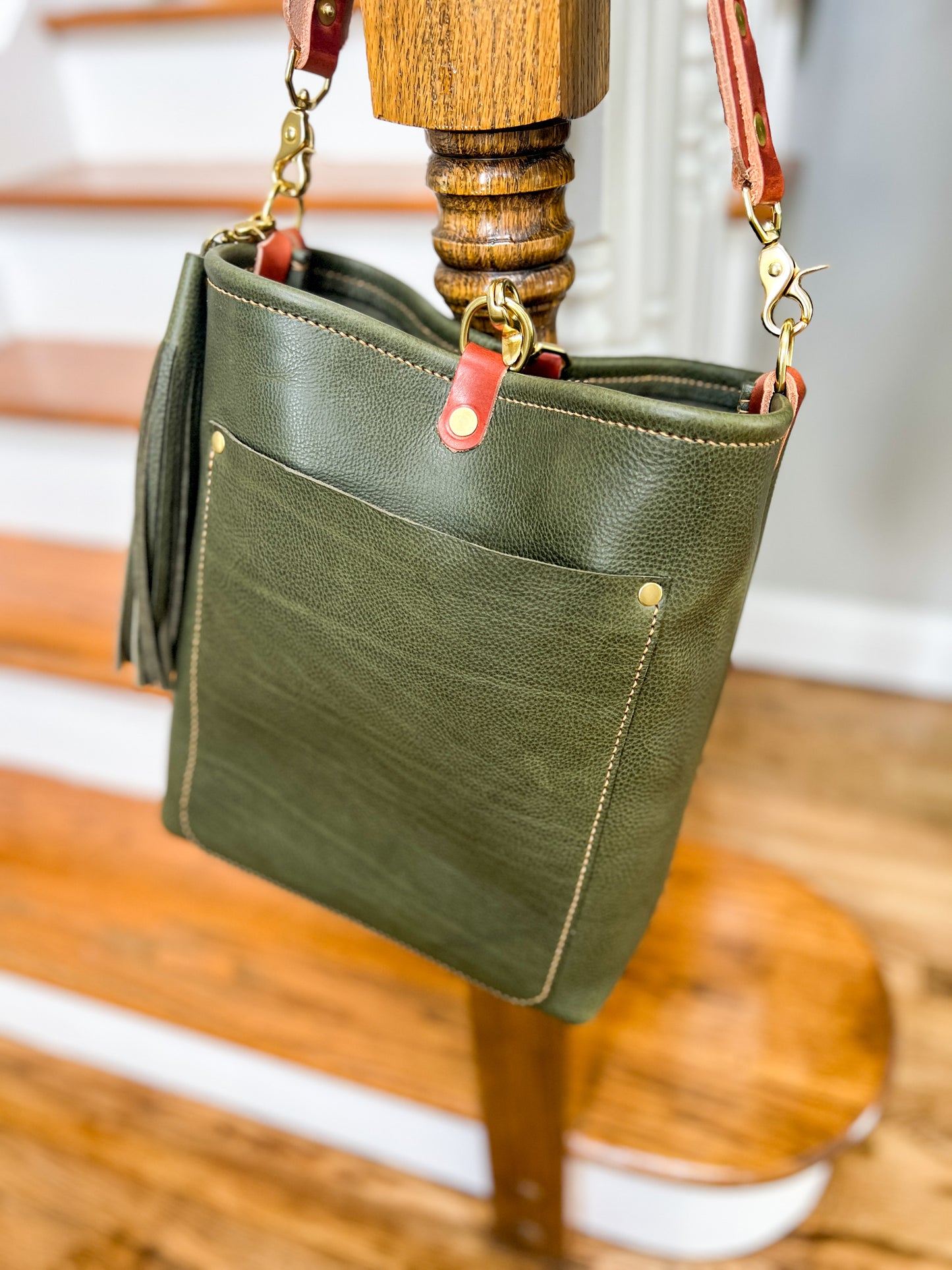 Bennett Bucket in Italian Olive Vachetta Leather