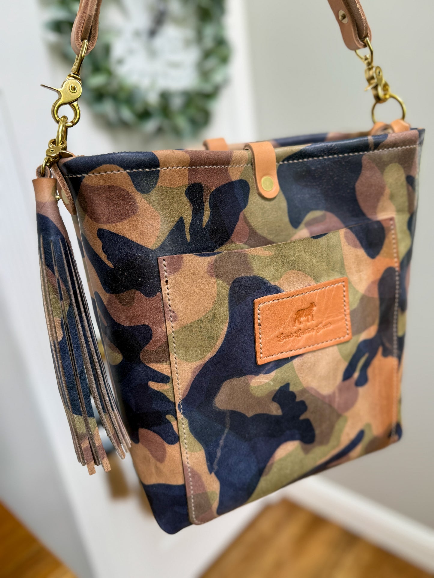 Bennett Bucket in Full Grain Camo Vegetable Tanned Leather