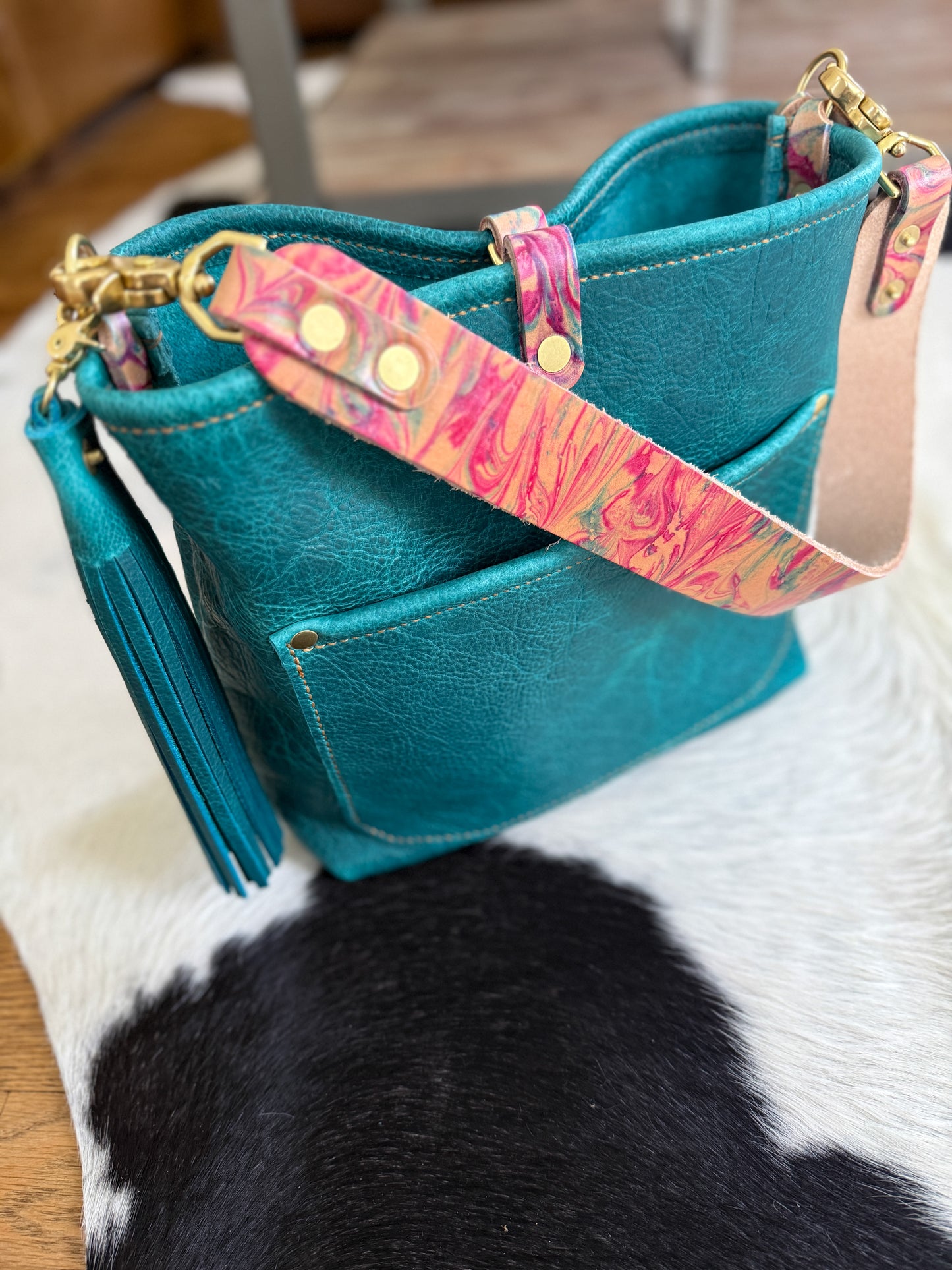 Bennett “shorty” Bucket in Blue Moon Bison w/Candy Strap