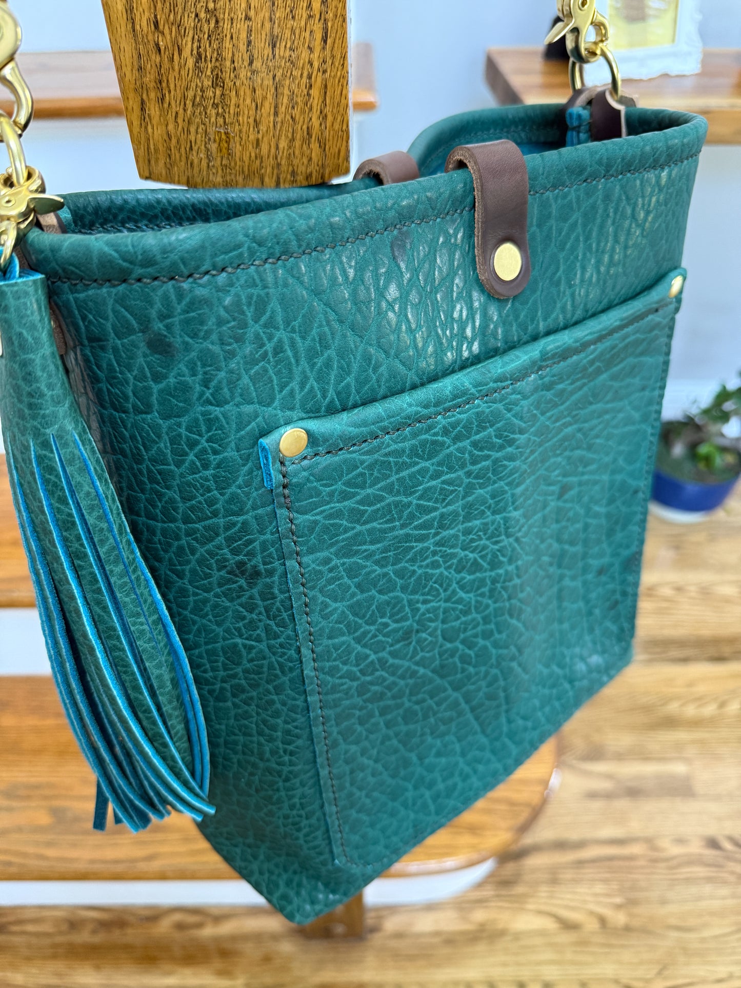 Bennett Bucket in Peacock Full Grain Bison Leather