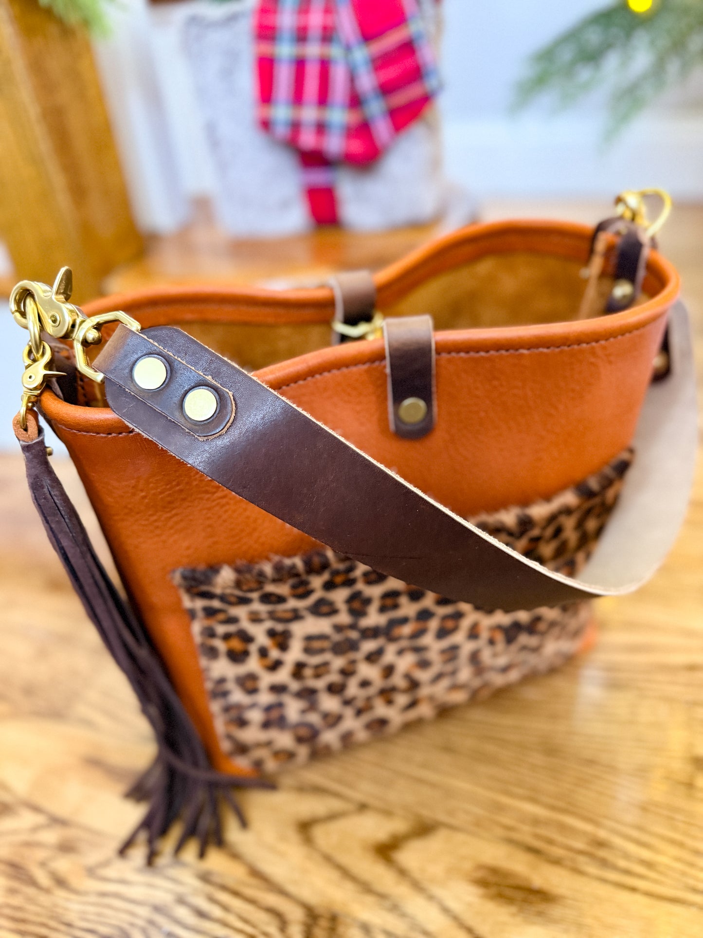 Bennett “shorty” Bucket in Ginger Vachetta w/cowhide pocket