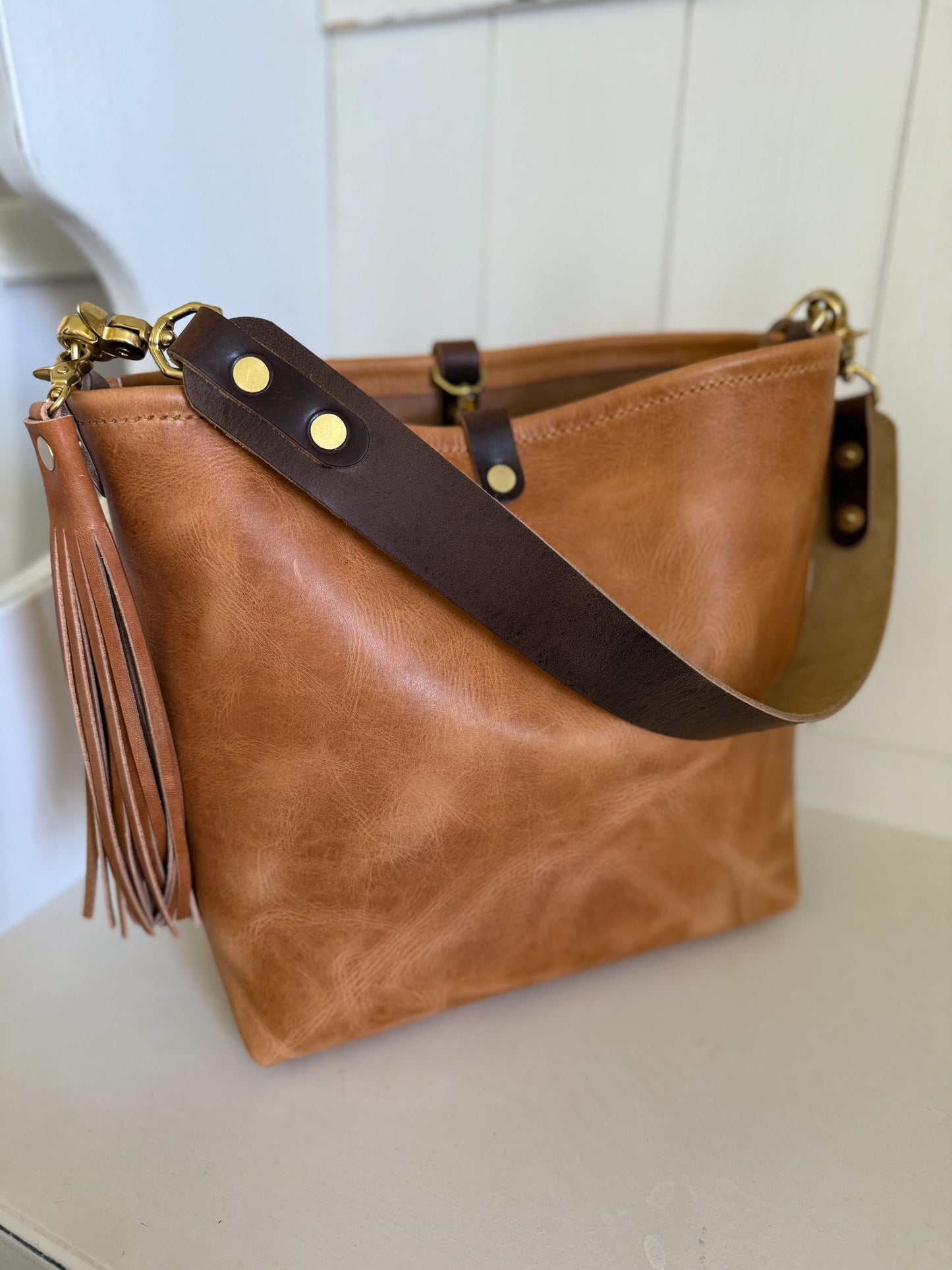 Hobo Bucket in Light Natural Horween Derby