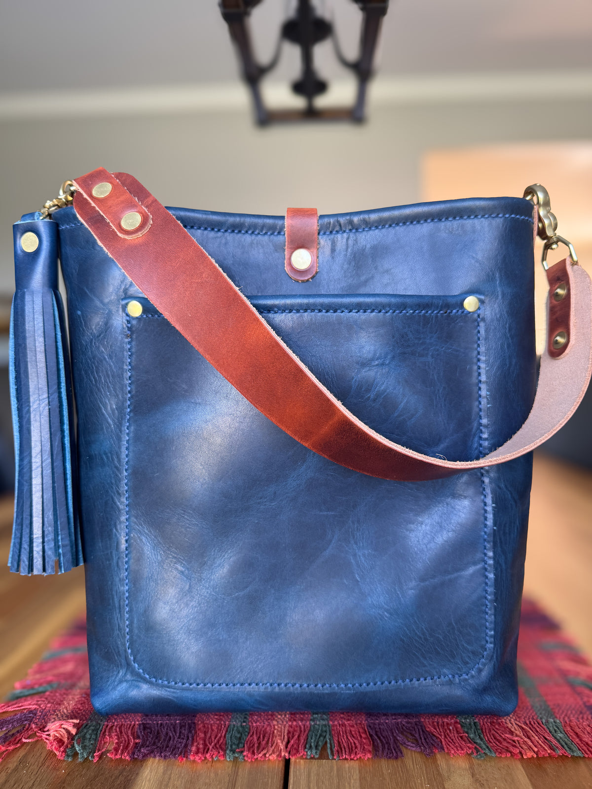 Bennett Bucket in Horween Cobalt Full Grain Leather