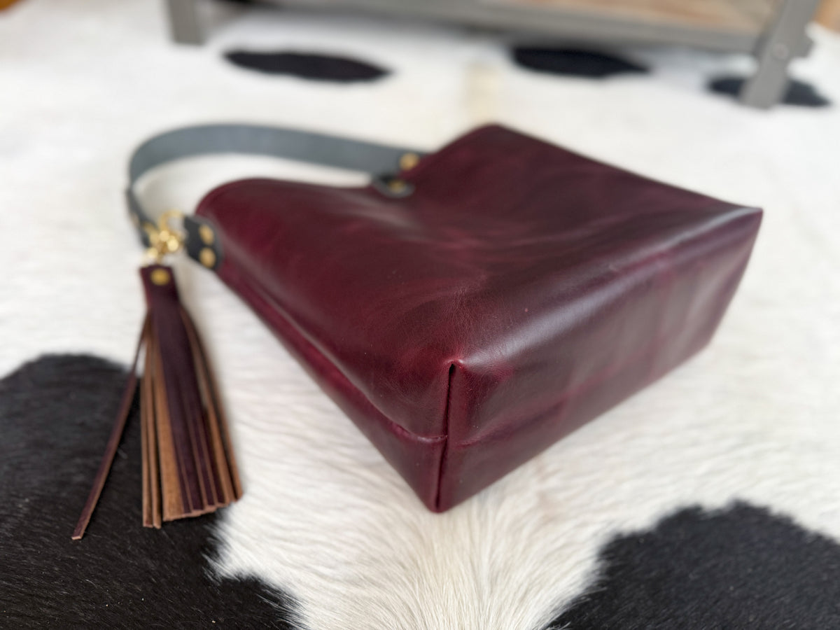 Hobo Bucket in Plum Noir Horween Horse Leather