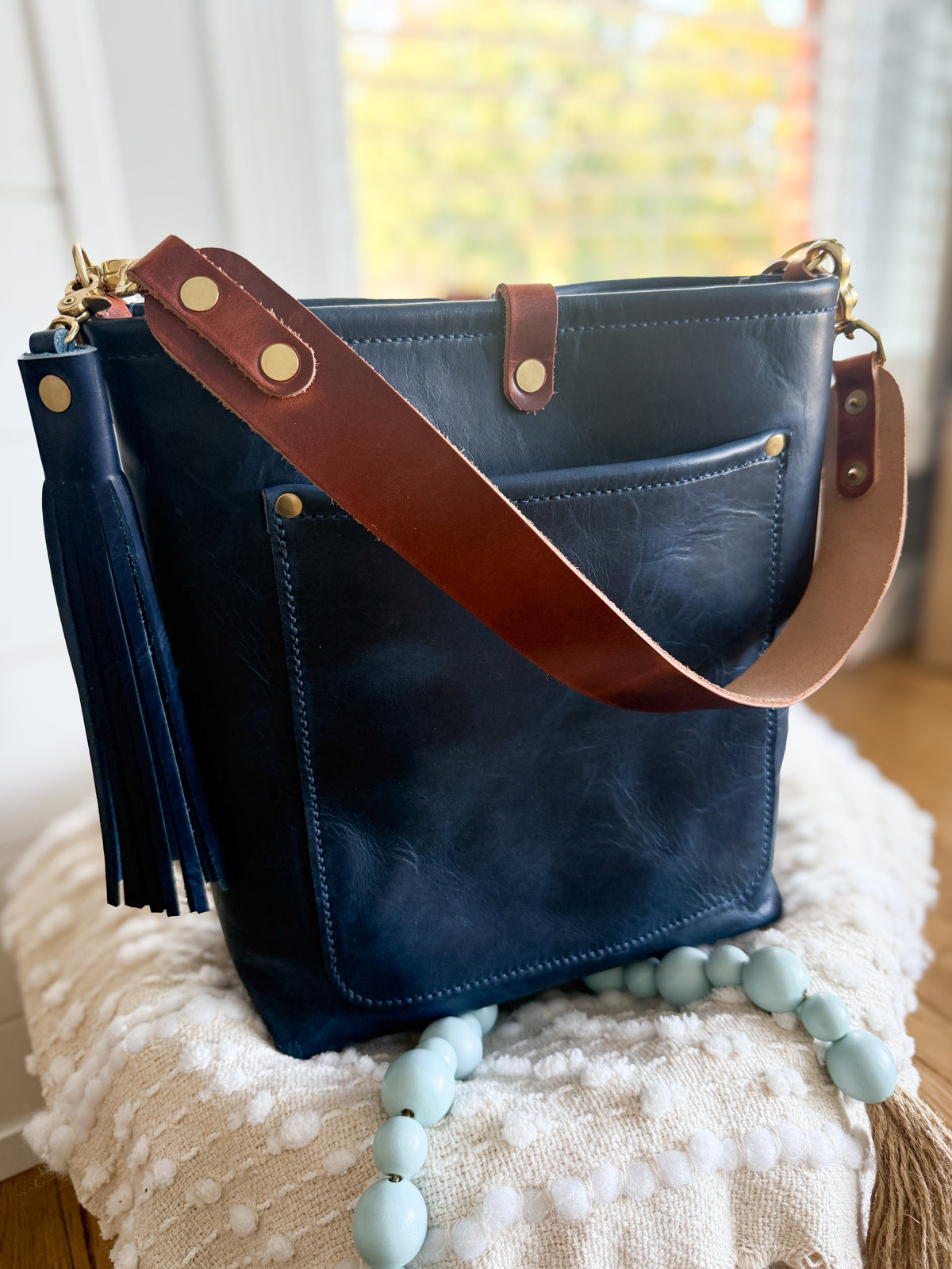 Bennett Bucket in Horween Cobalt Full Grain Leather