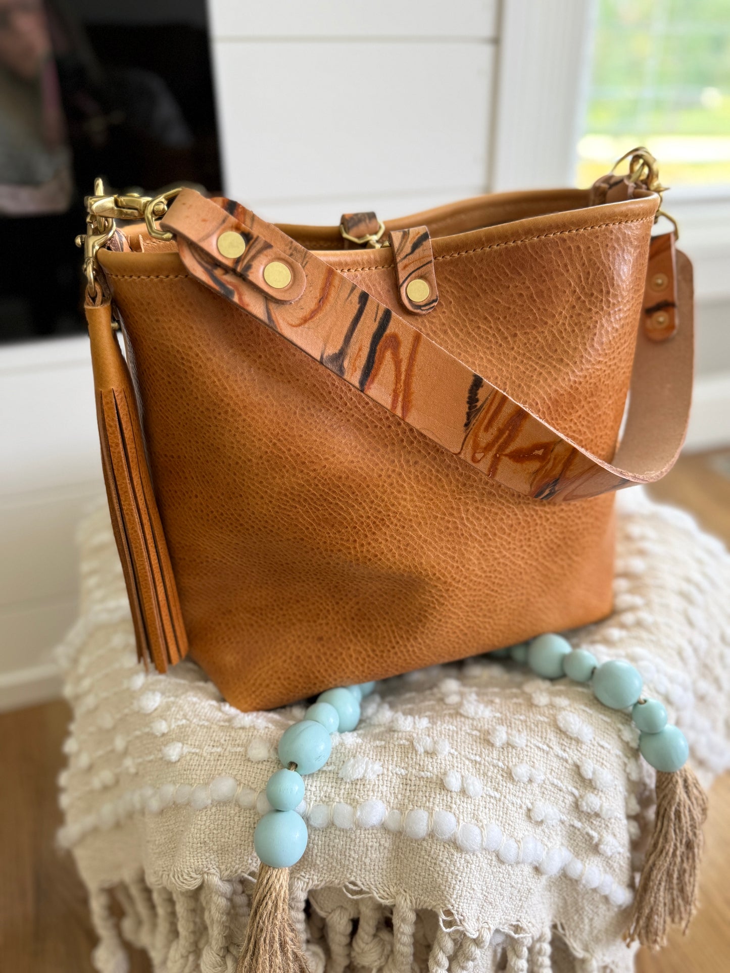 Hobo Bucket in Italian Honey Saffron Vegetable Tan w/Candy Strap
