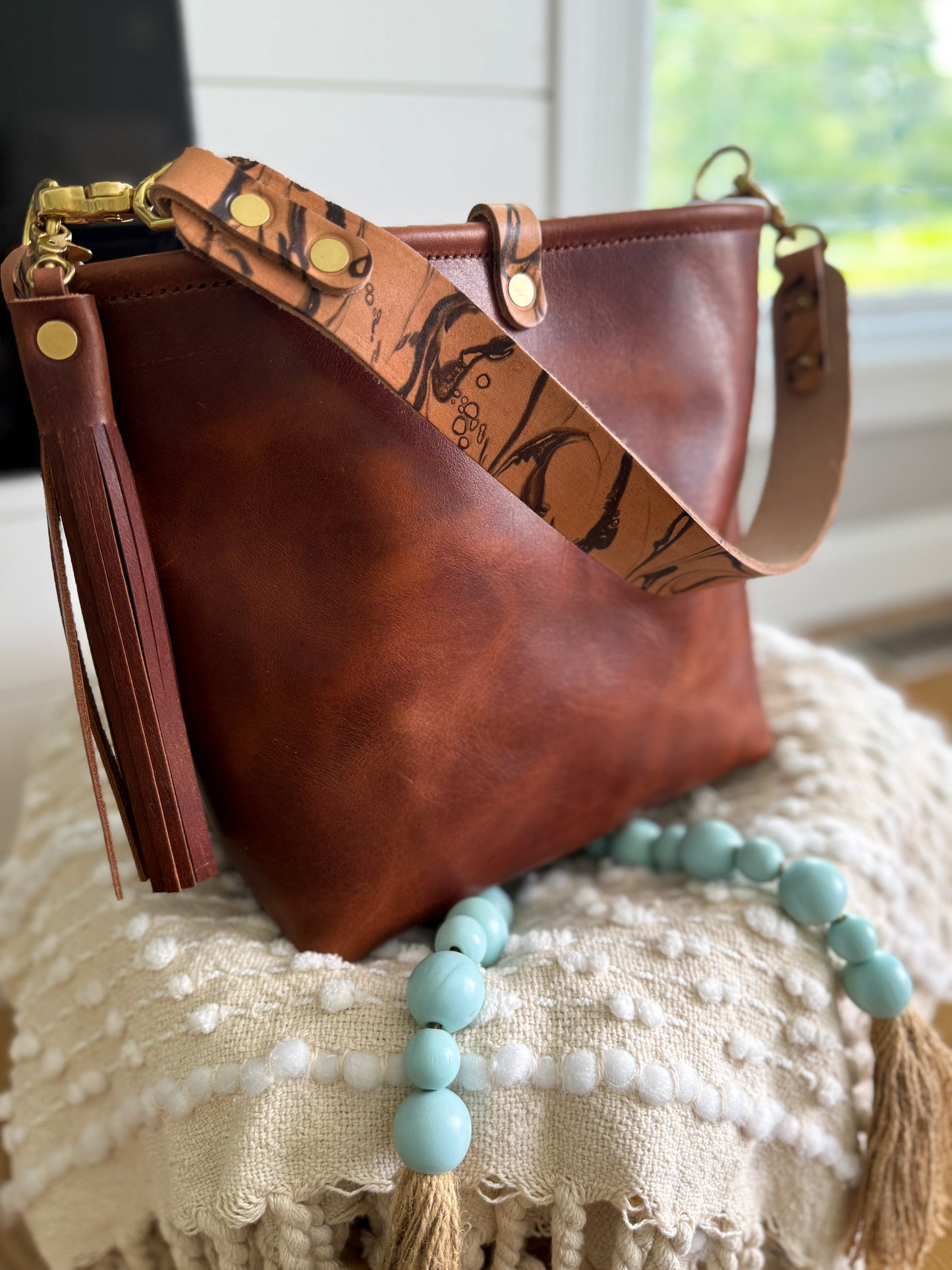 Hobo Bucket in Horween Brown Nut Dublin w/Candy Strap