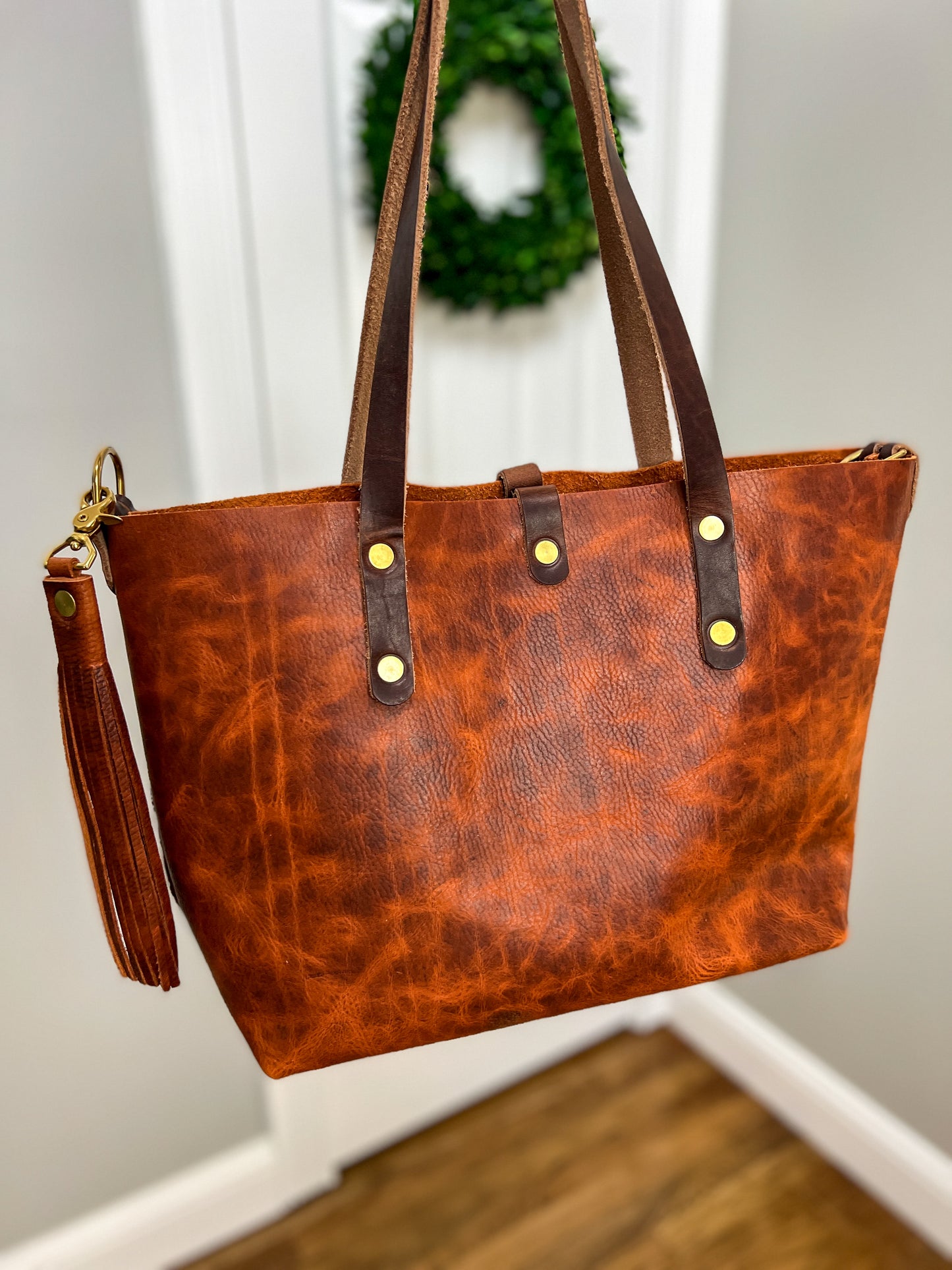 East-West Tote in Full Grain Hot Coals Leather