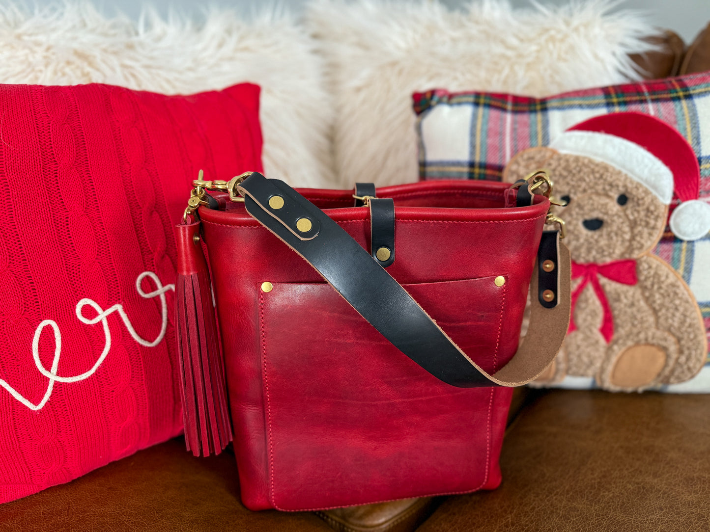 Bennett Bucket in Red Persian Horween Cypress Leather