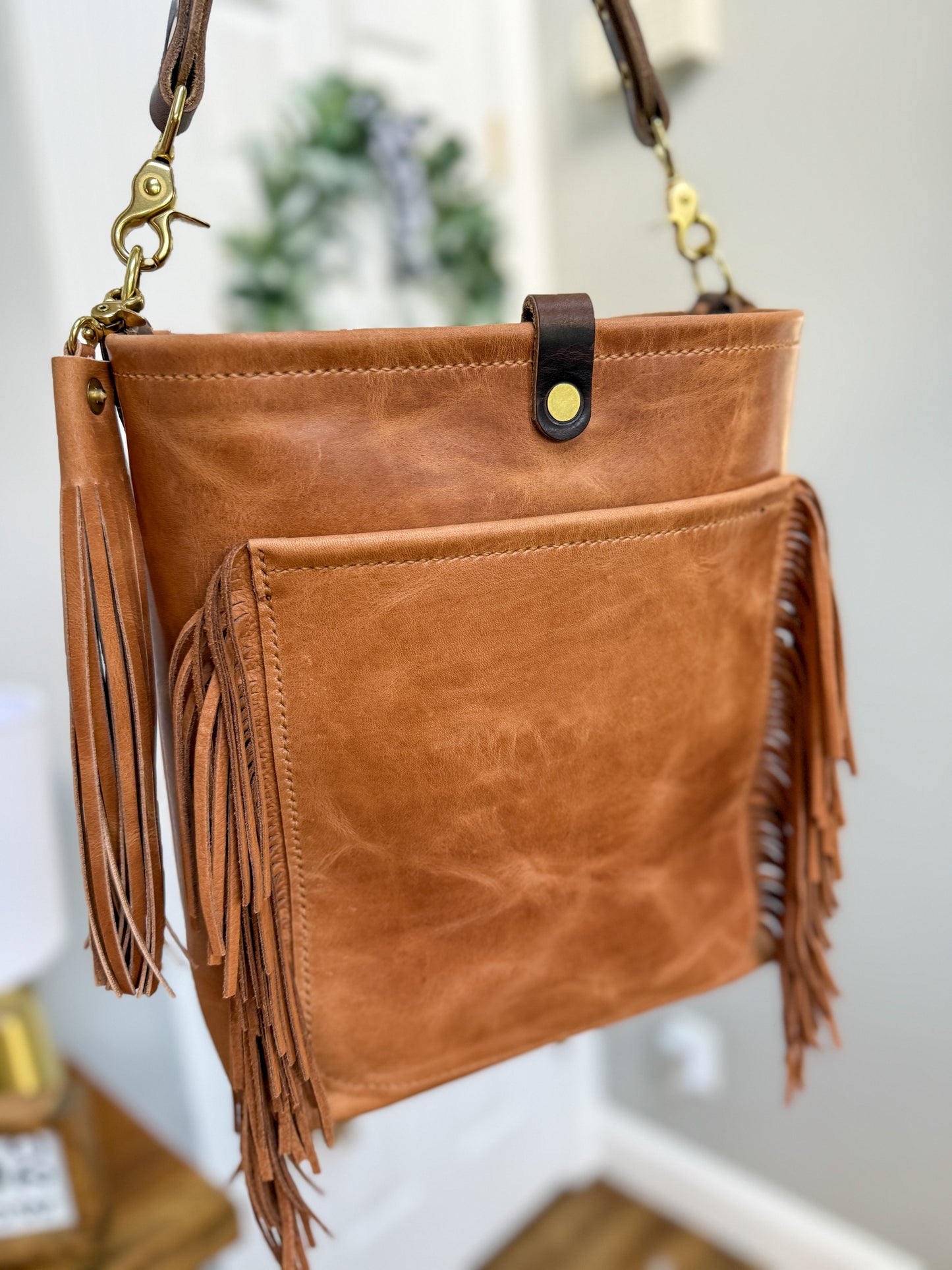 Western Bennett Bucket in Horween Natural Derby w/fringe