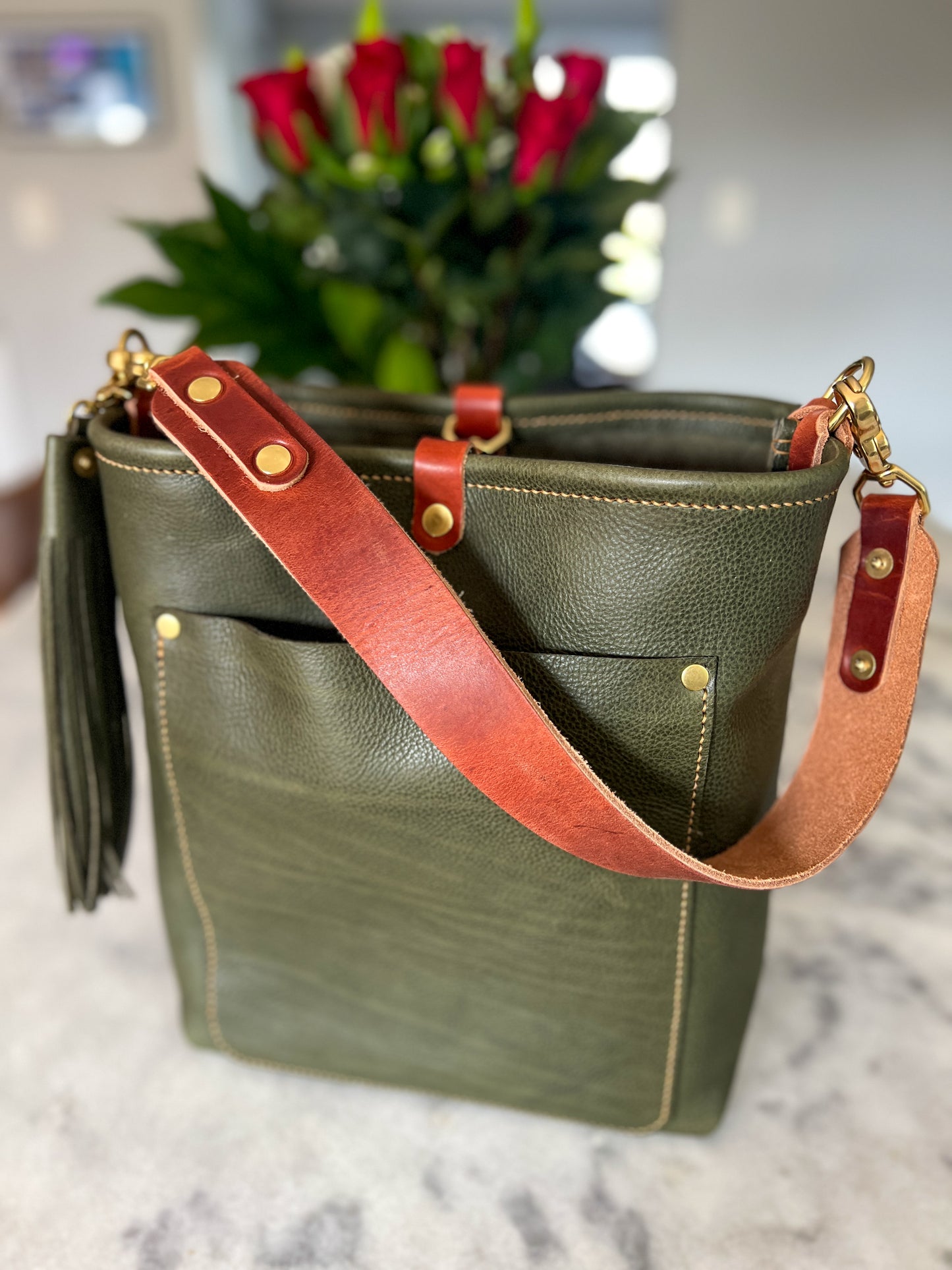 Bennett Bucket in Italian Olive Vachetta Leather