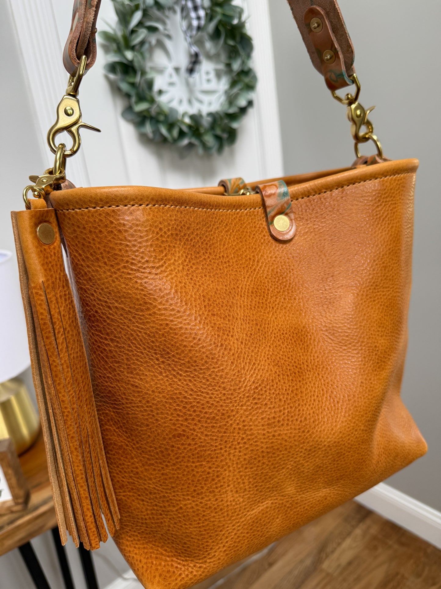 Hobo Bucket in Italian Honey Saffron Vegetable Tan w/Candy Strap