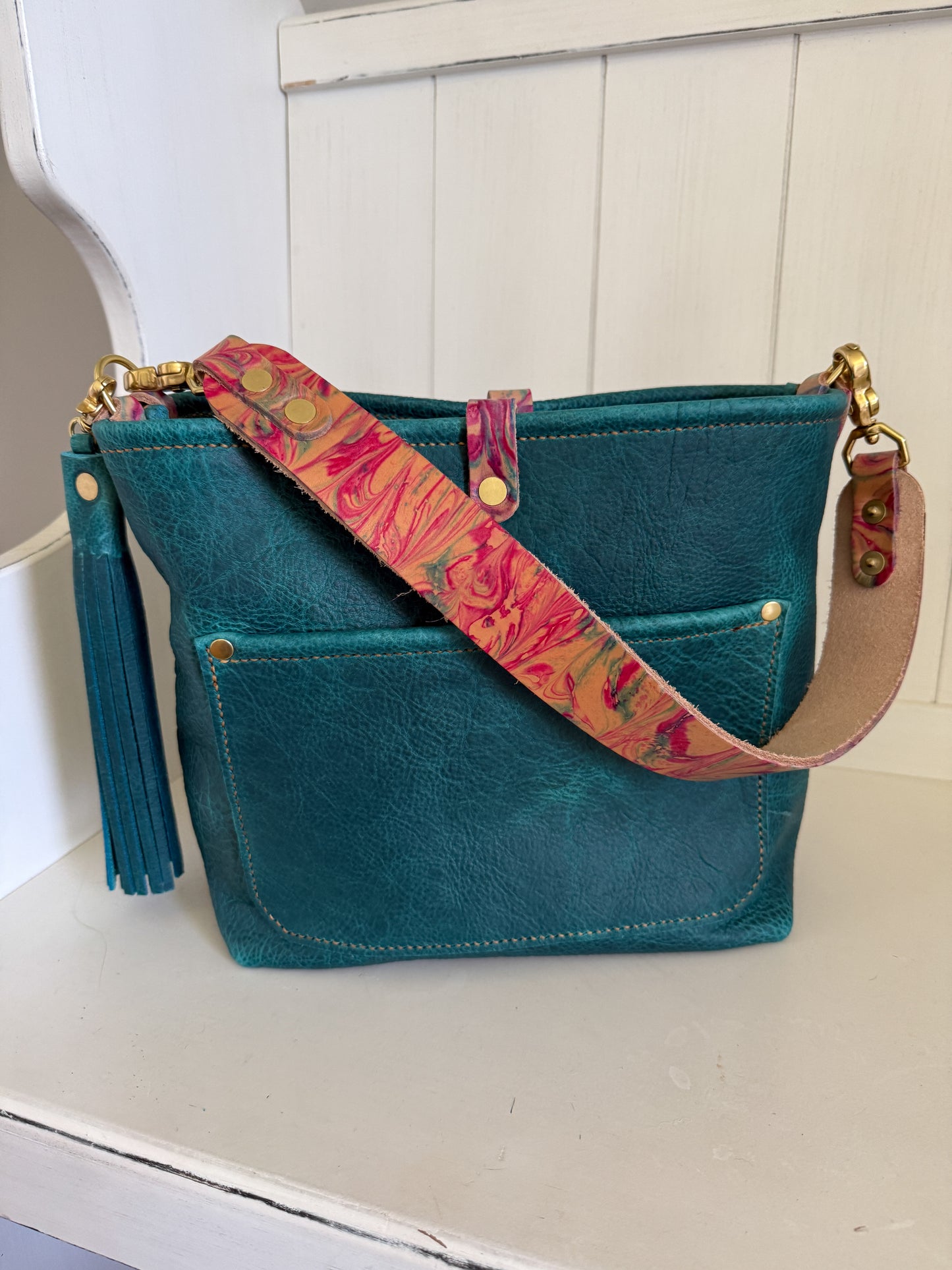 Bennett “shorty” Bucket in Blue Moon Bison w/Candy Strap