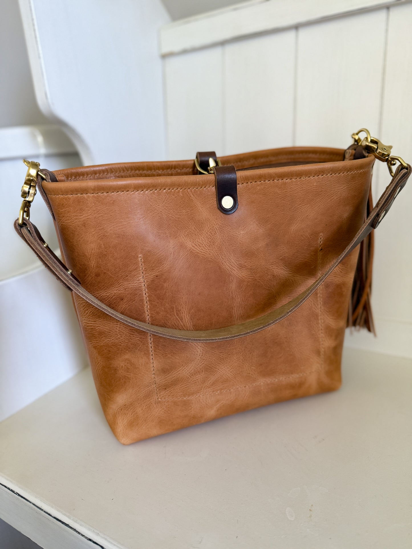Hobo Bucket in Light Natural Horween Derby