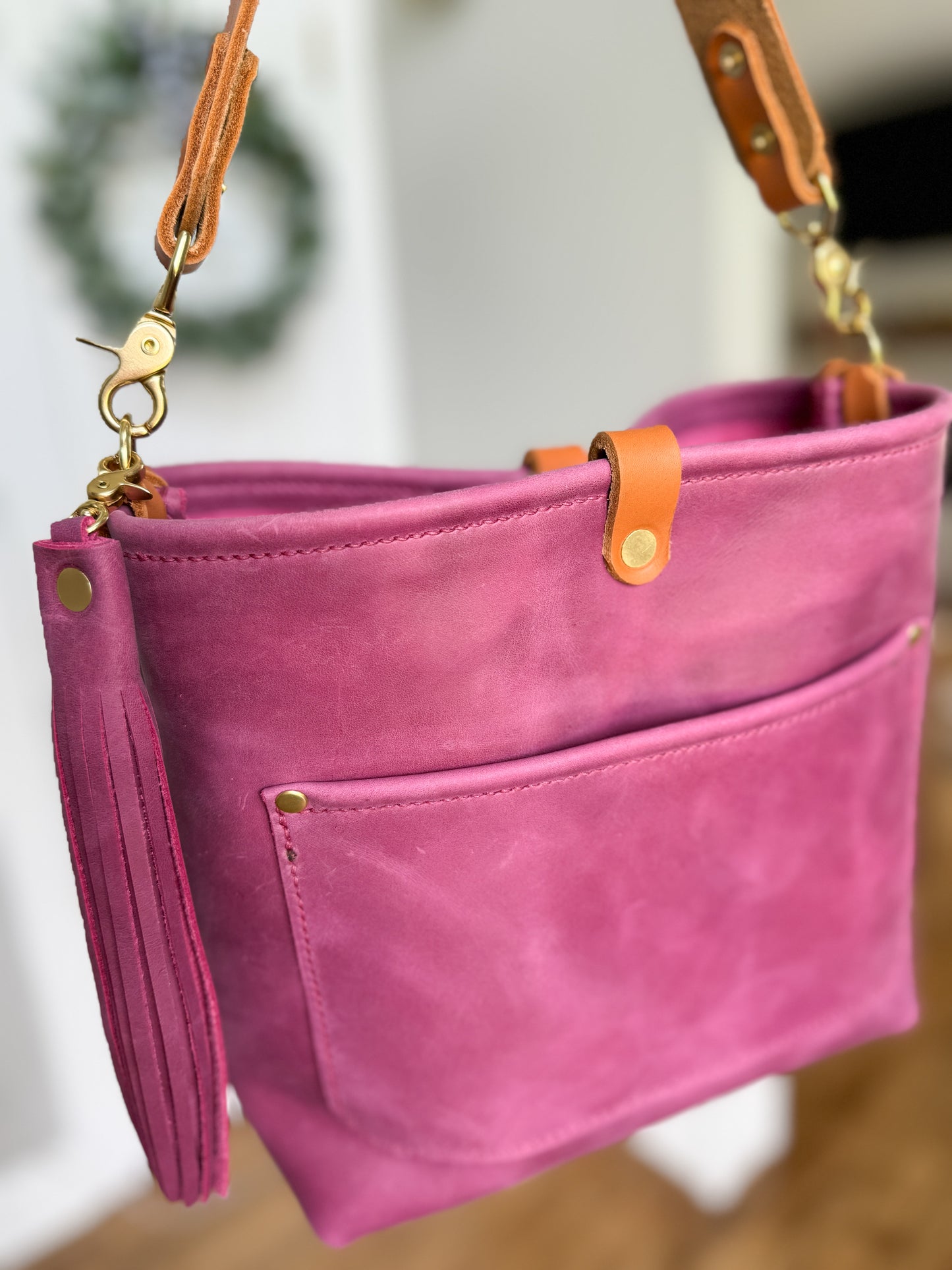 Bennett “shorty” Bucket in Electric Pink Full Grain Leather