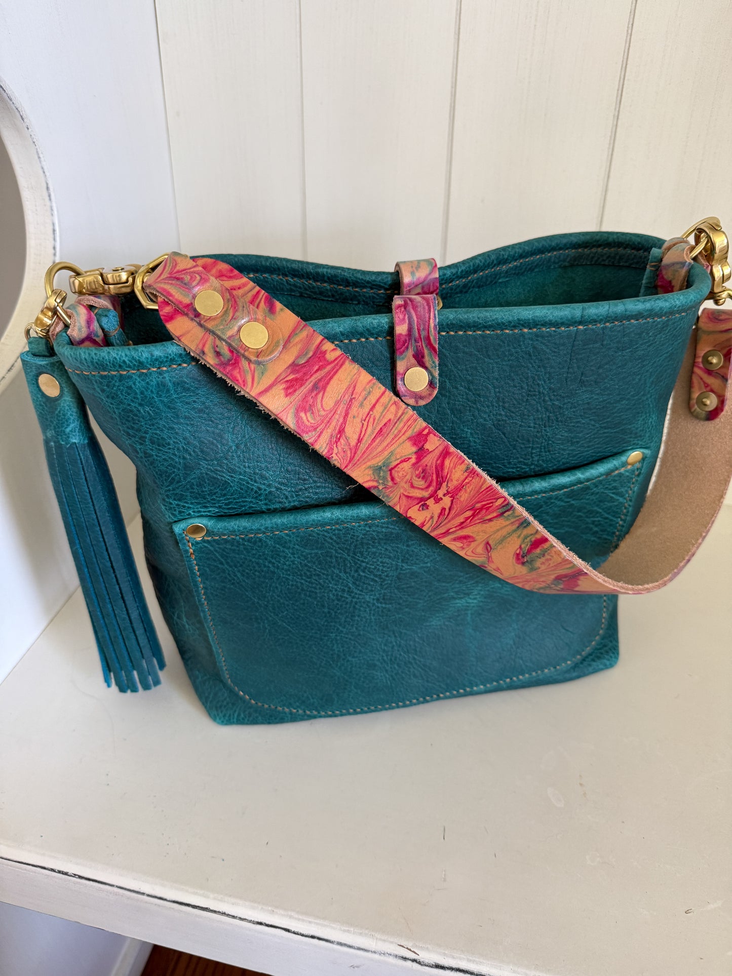 Bennett “shorty” Bucket in Blue Moon Bison w/Candy Strap