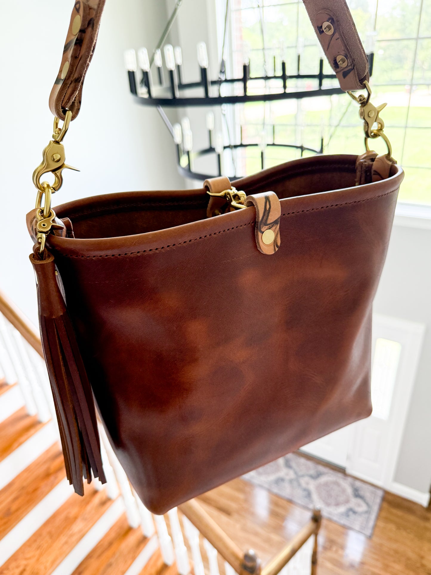 Hobo Bucket in Horween Brown Nut Dublin w/Candy Strap