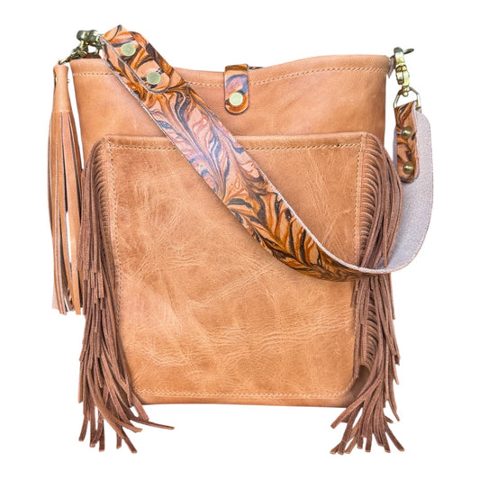 Western Bennett Bucket in Horween Natural Derby w/fringe and Candy Strap