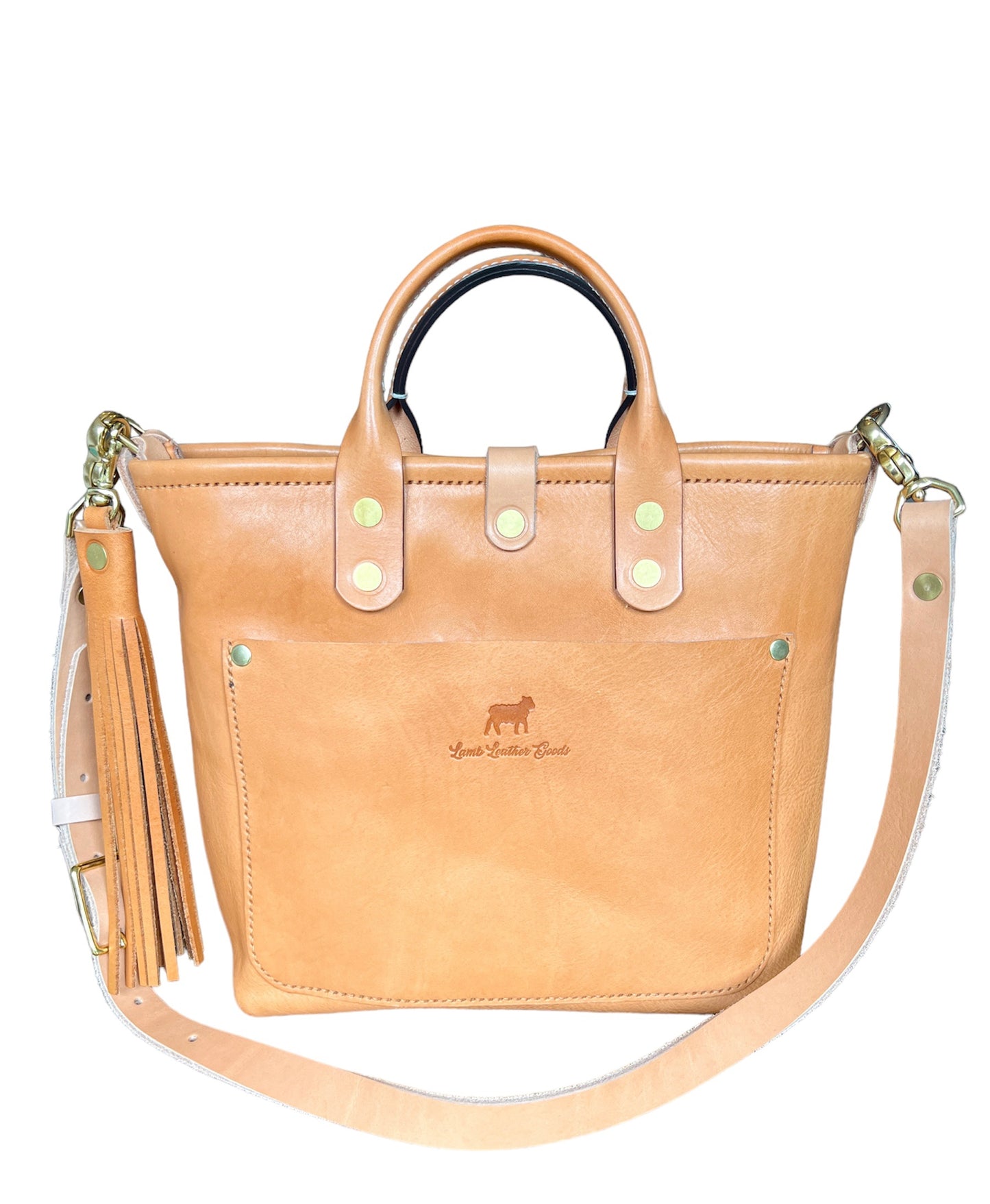 Brookie Medium Crossbody Tote in Natural Italian Full Grain Vegetable Tanned Leather