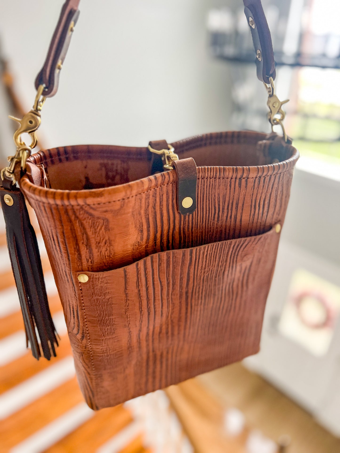 Bennett Bucket in Wooden Vachetta Leather