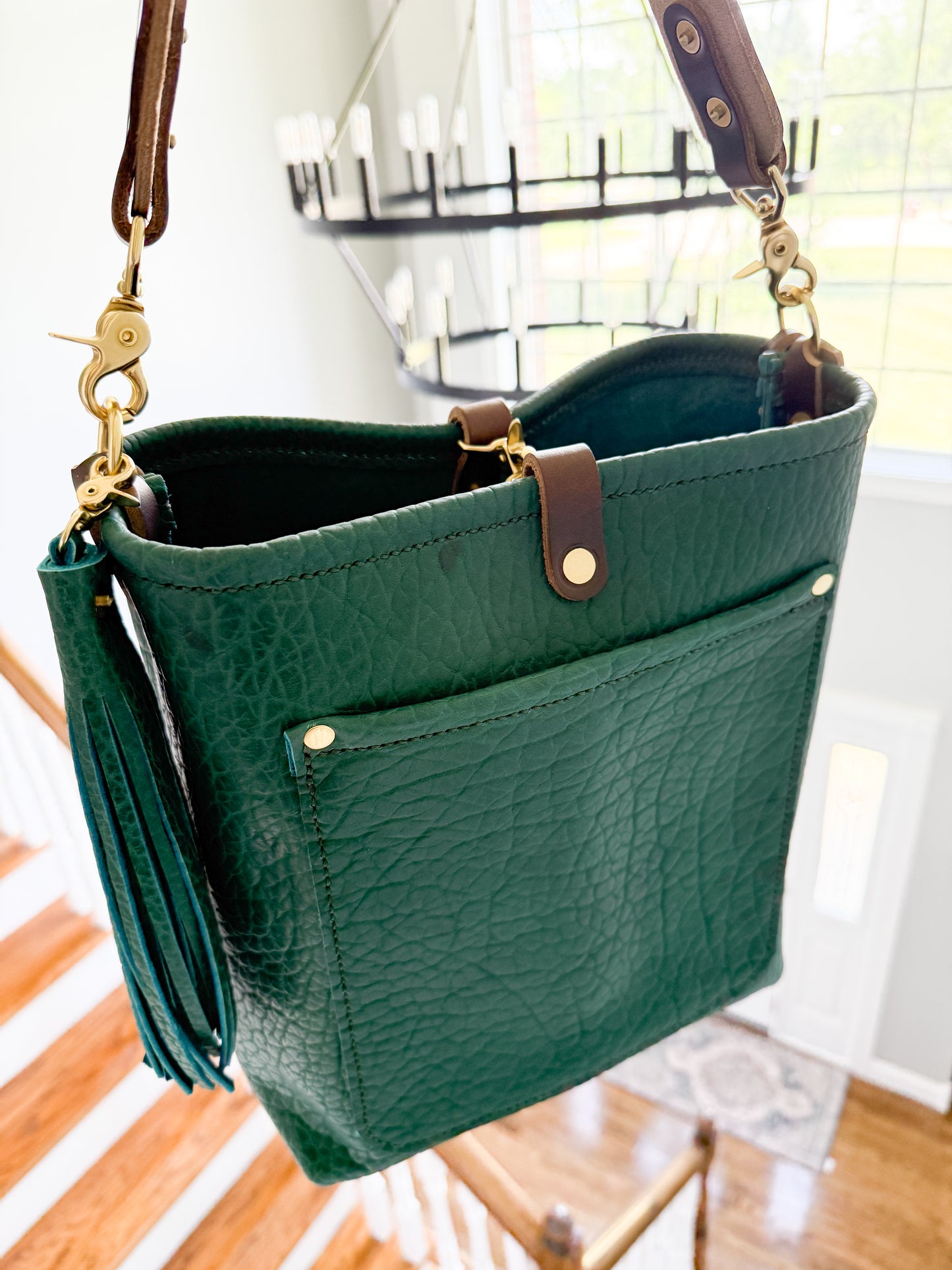 Bennett Bucket in Peacock Full Grain Bison Leather