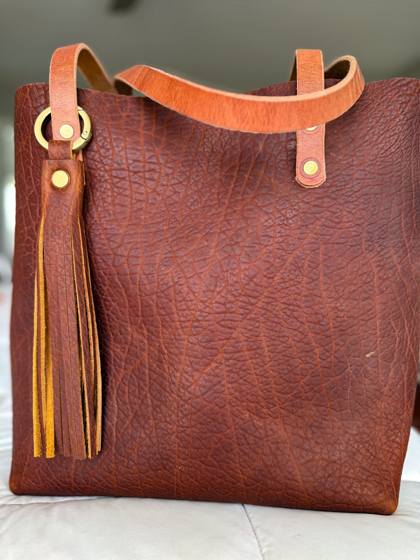 Classic Tote in Cherry Mahogany Full Grain Bison
