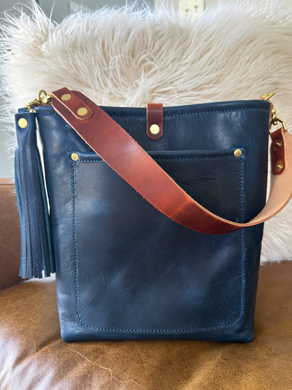 Bennett Bucket in Horween Cobalt Full Grain Leather