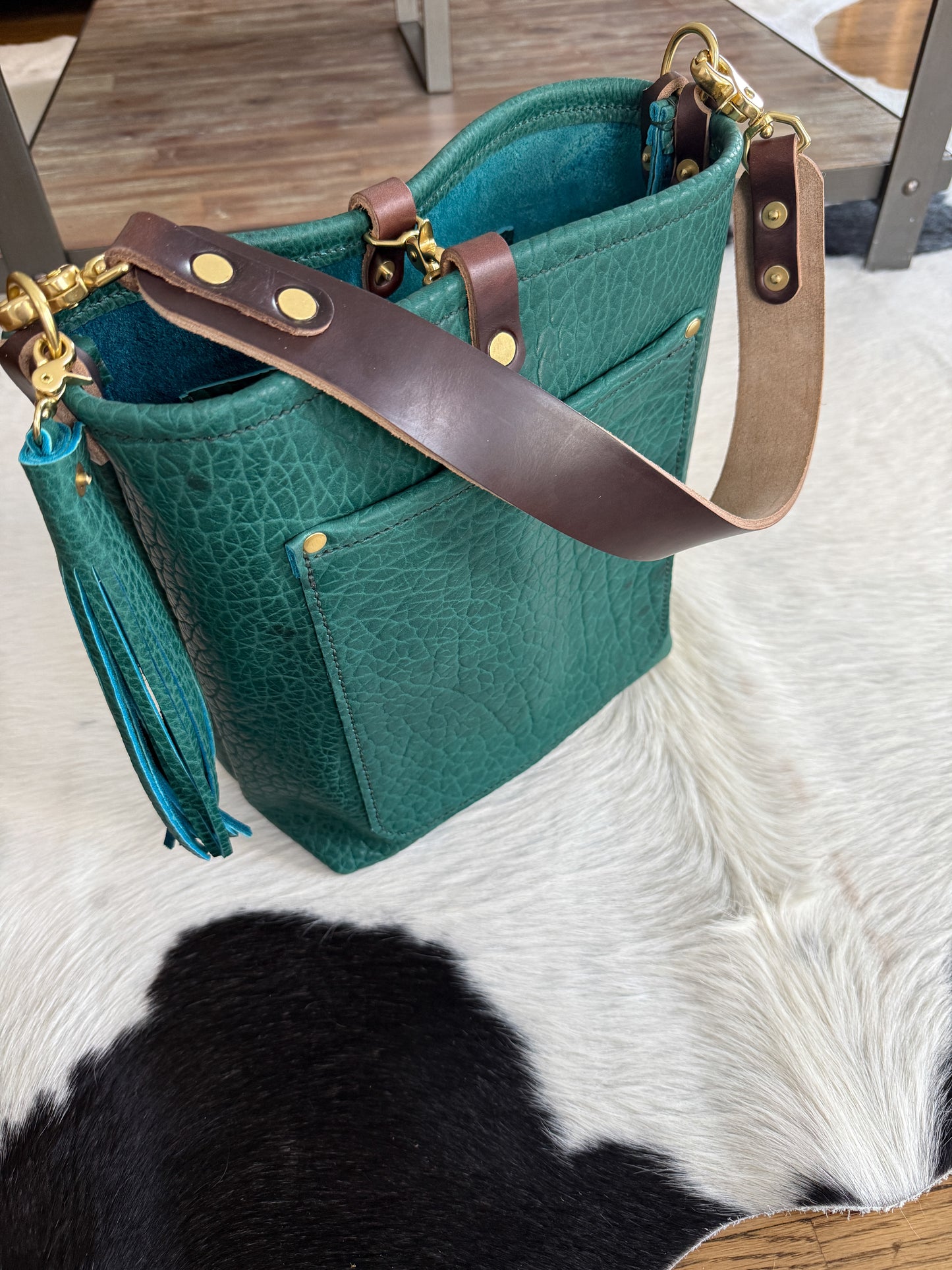 Bennett Bucket in Peacock Full Grain Bison Leather
