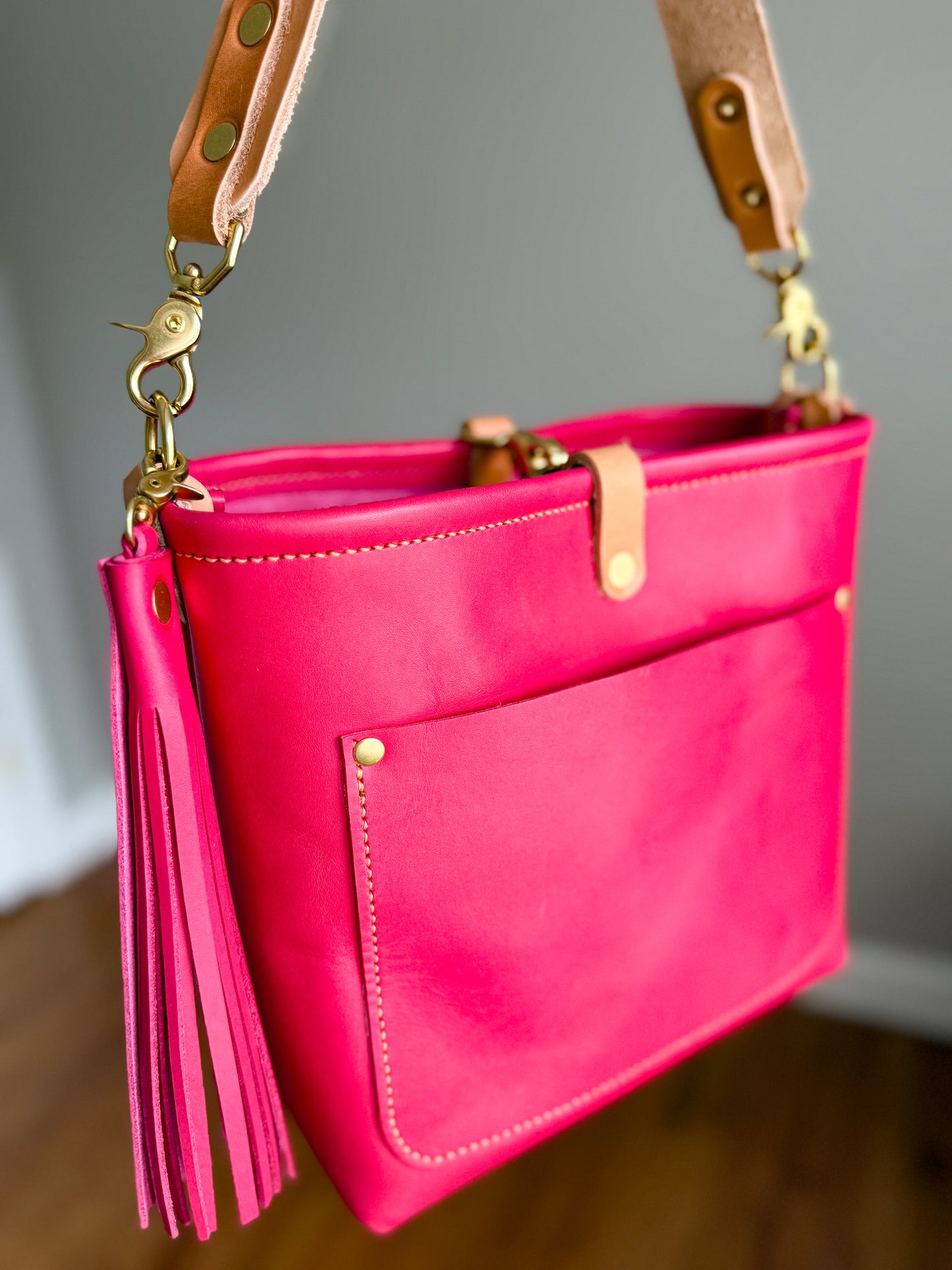 Bennett “shorty” Bucket in Fuscia Vachetta (non-milled)