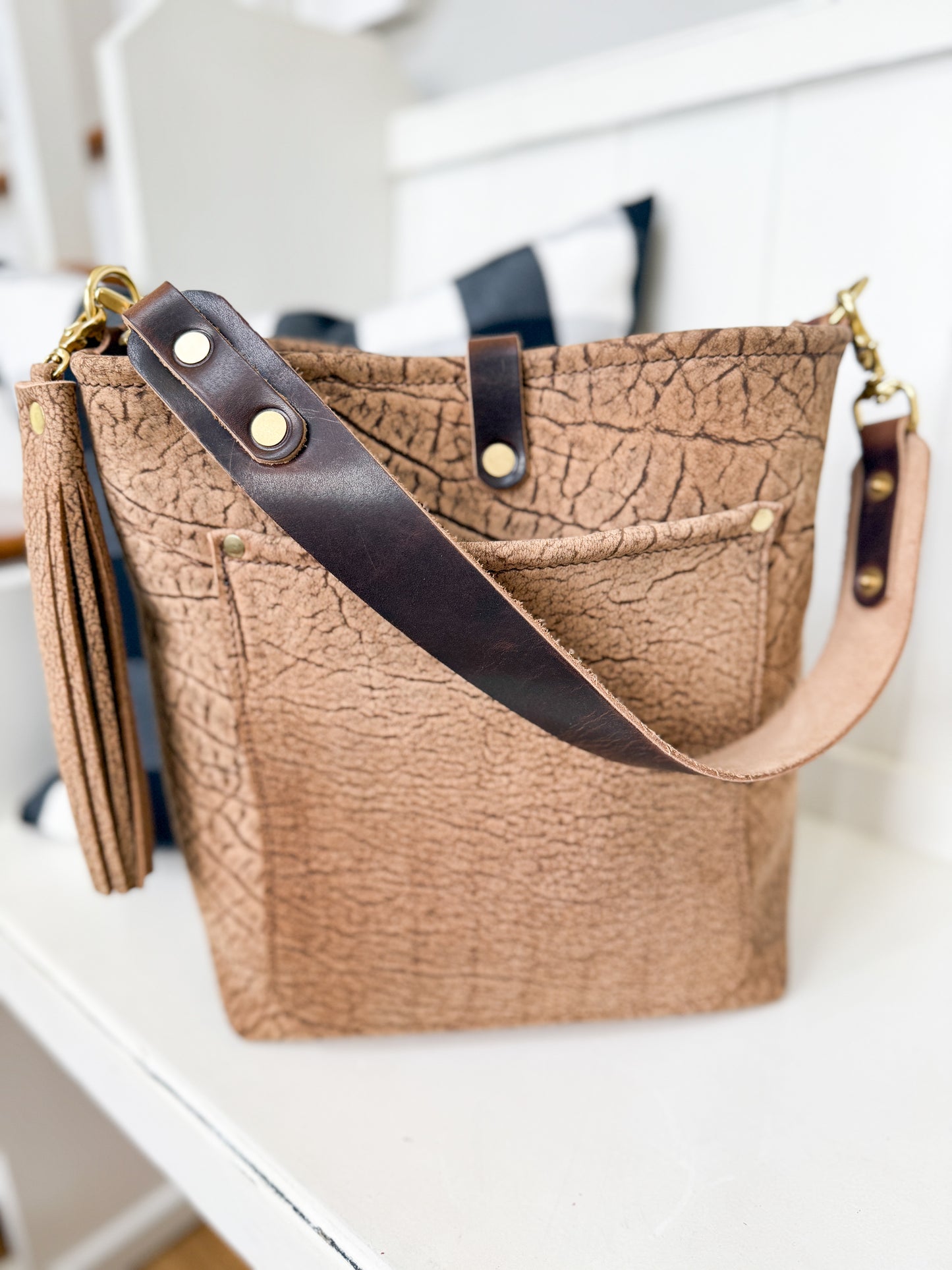 Bennett Bucket in Riverstone Full Grain Bison