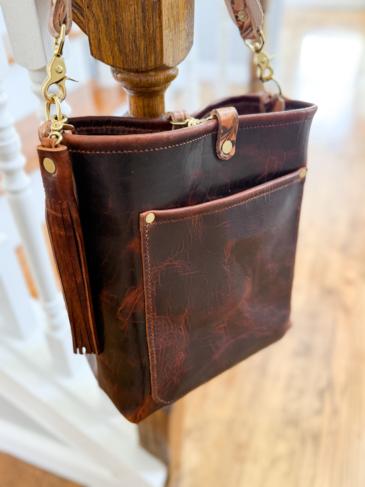 Bennett Bucket in Coffee Full Grain Bison Leather w/Dyed Strap