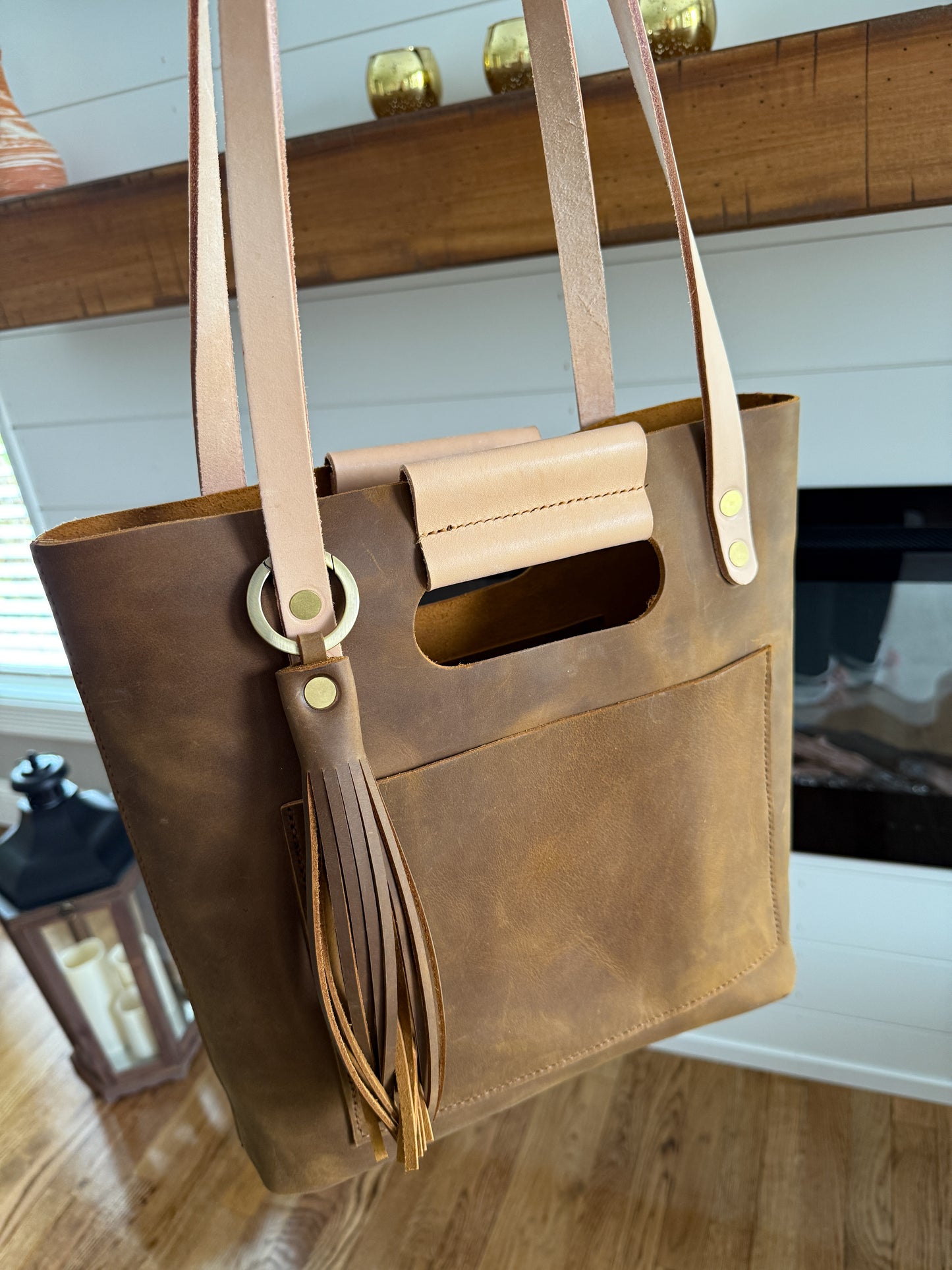 Utility Tote in Tobacco and Vachetta Leather