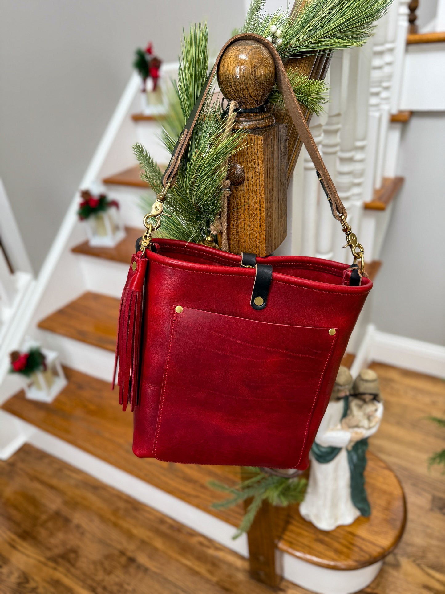 Bennett Bucket in Red Persian Horween Cypress Leather