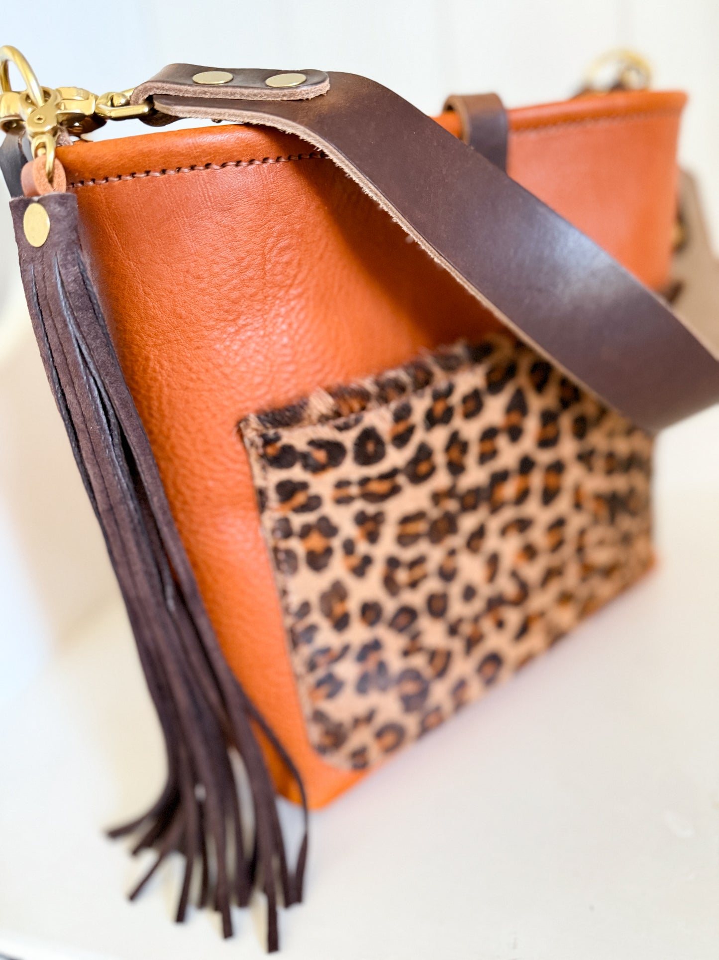 Bennett “shorty” Bucket in Ginger Vachetta w/cowhide pocket