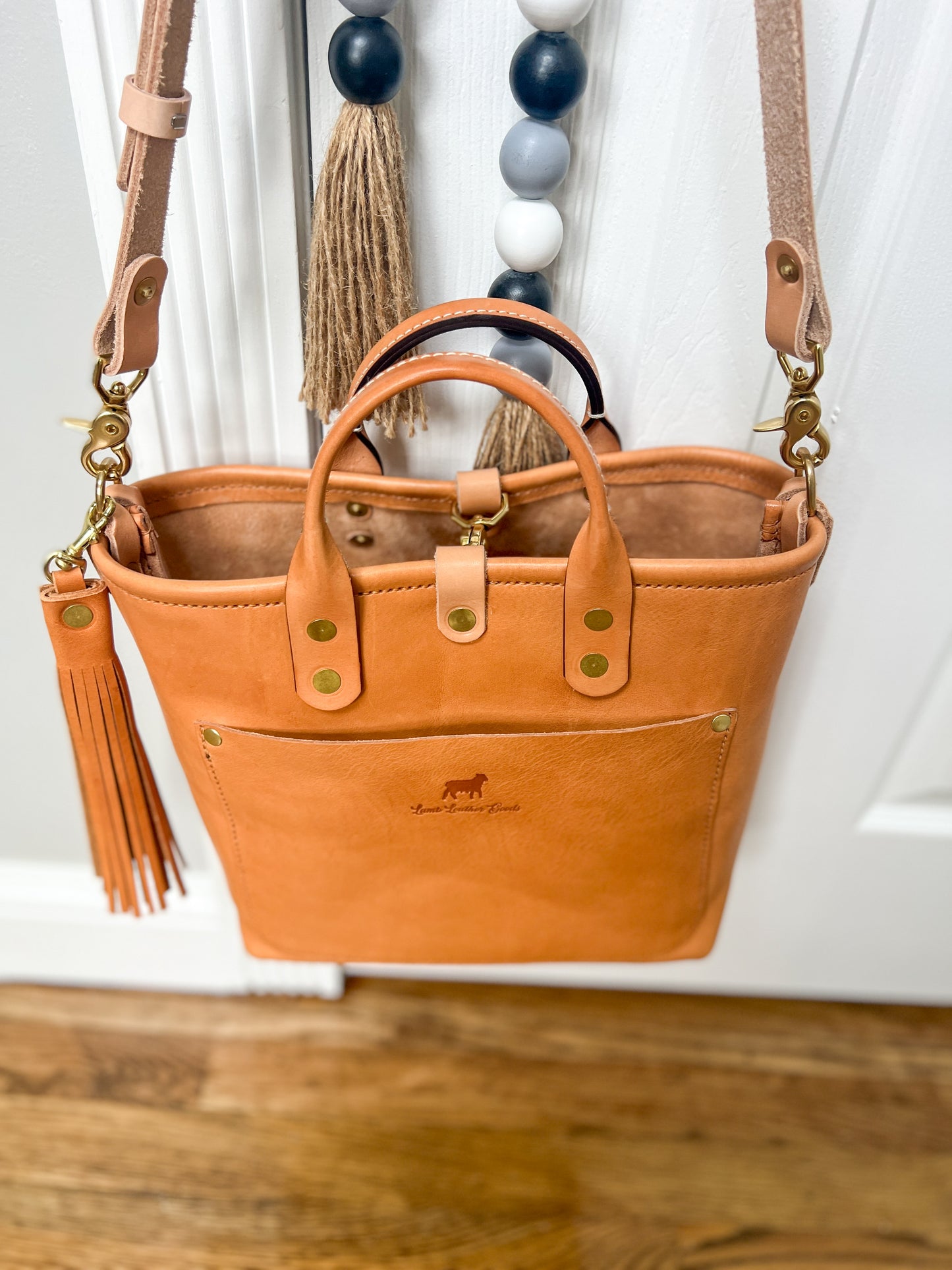 Brookie Medium Crossbody Tote in Natural Italian Full Grain Vegetable Tanned Leather