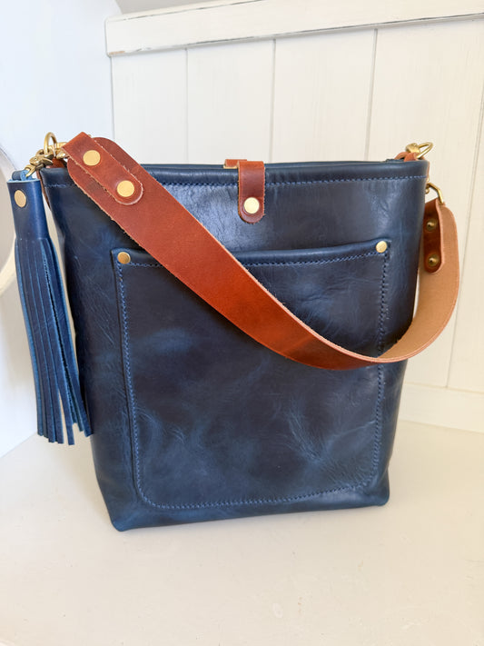 Bennett Bucket in Horween Cobalt Full Grain Leather