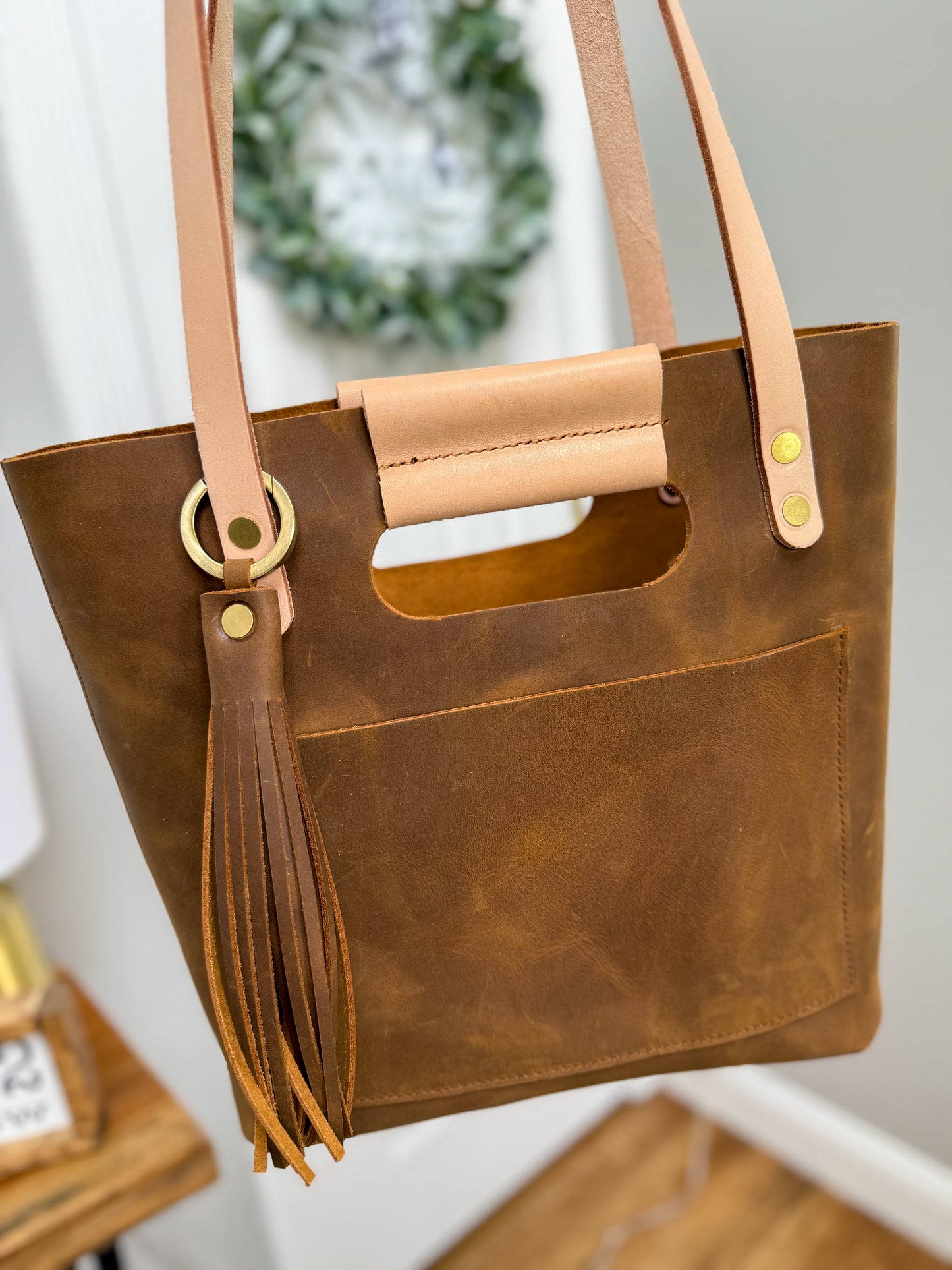 Utility Tote in Tobacco and Vachetta Leather