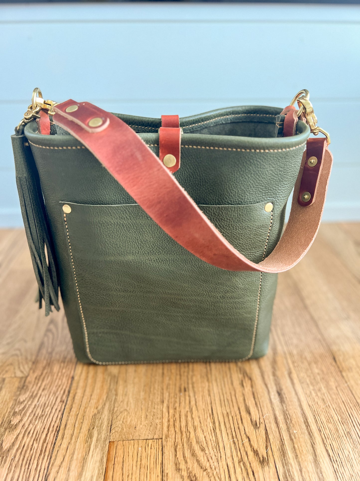 Bennett Bucket in Italian Olive Vachetta Leather