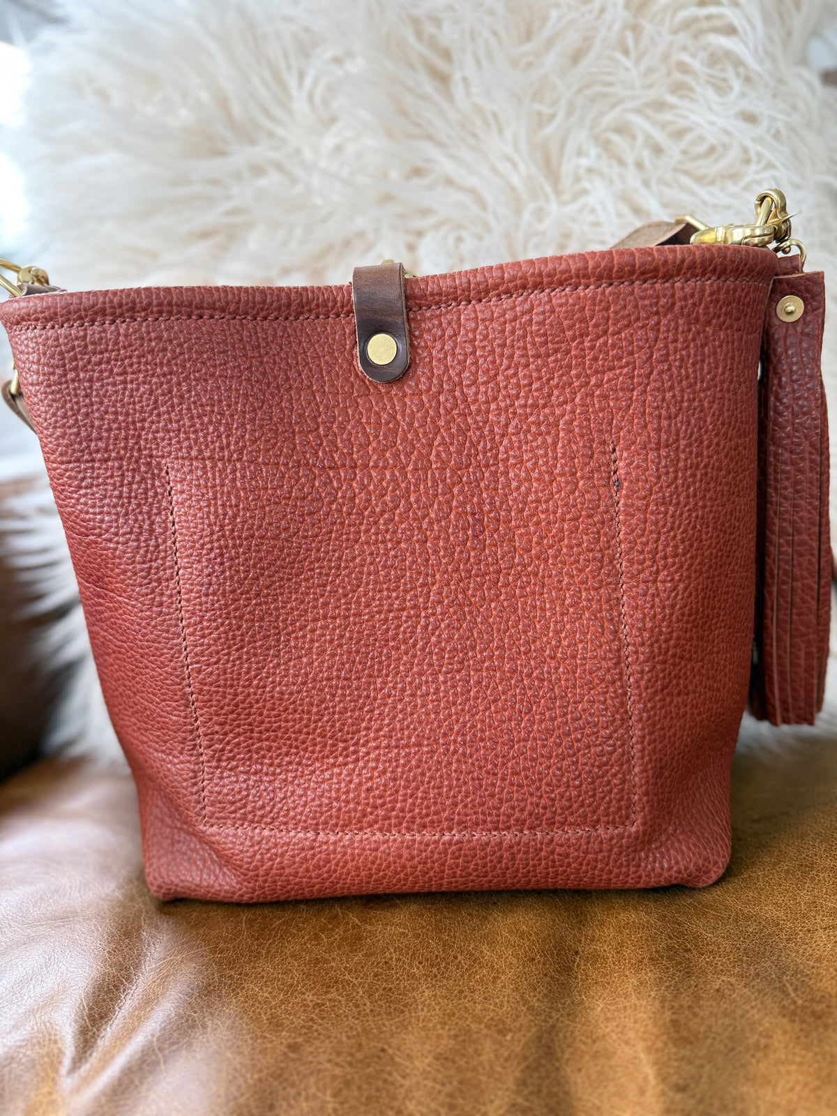 Hobo Bucket in Chestnut Full Grain Bison Leather